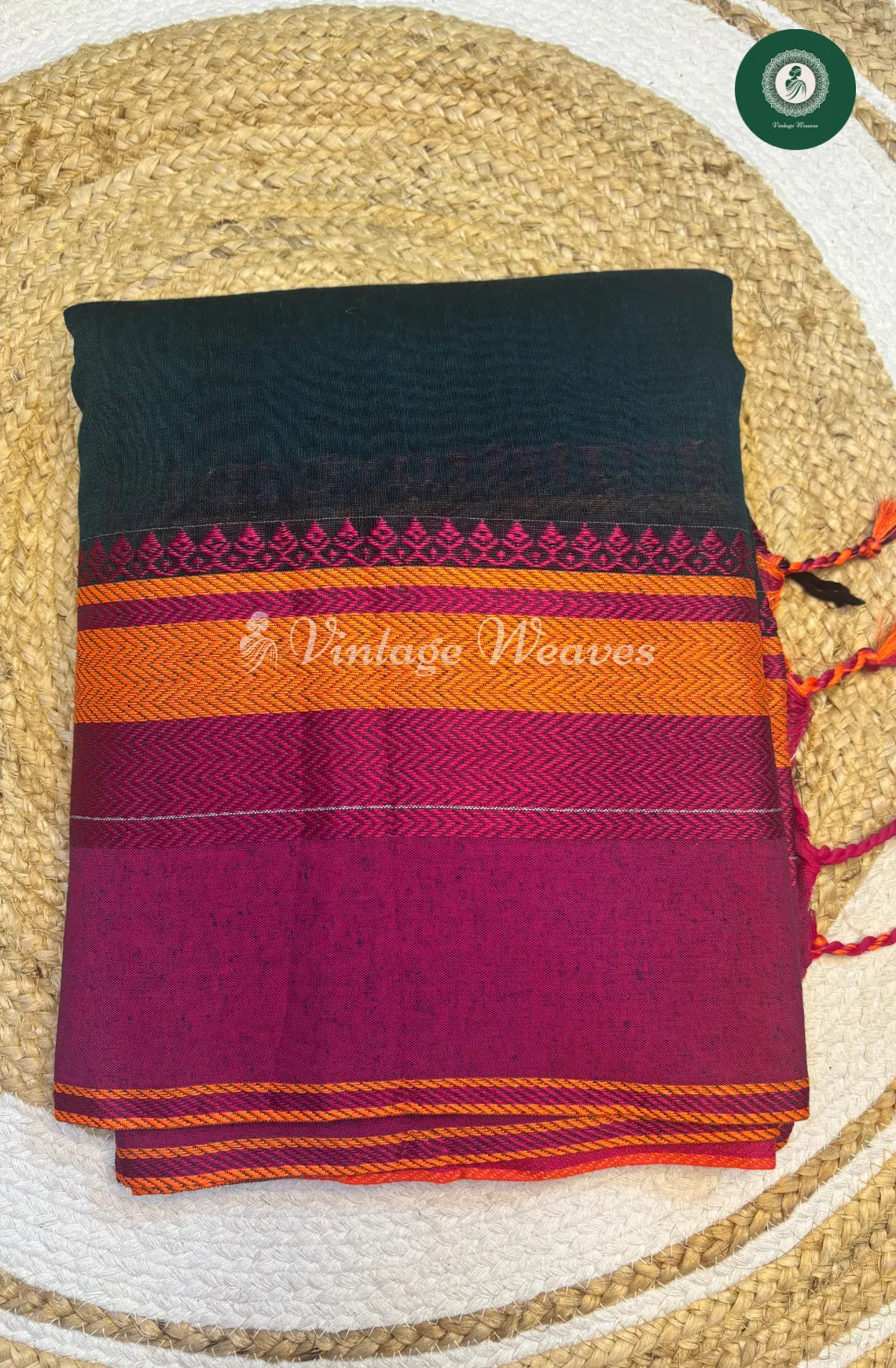 Bengal HandWoven Cotton Saree-RamaGreen