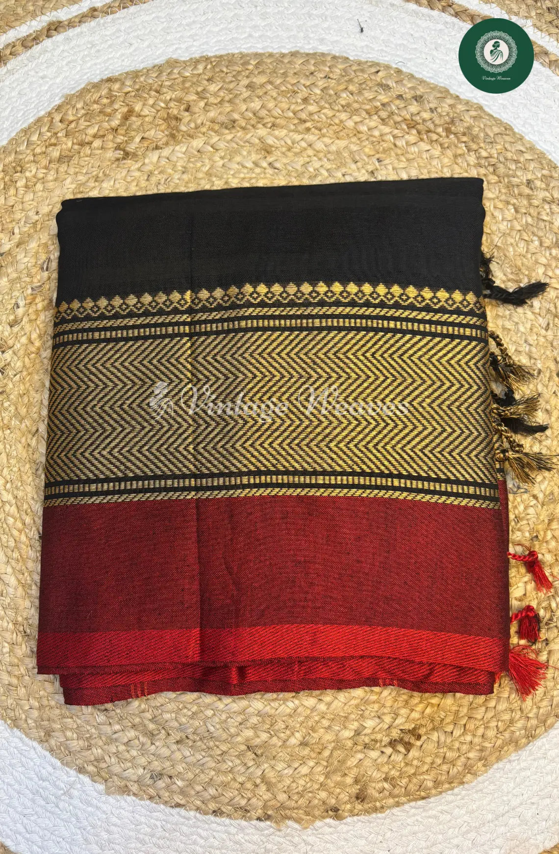 Bengal HandWoven Cotton Saree-Black