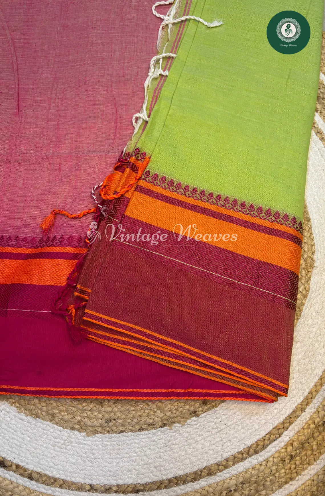 Bengal HandWoven Cotton Saree-LightGreen