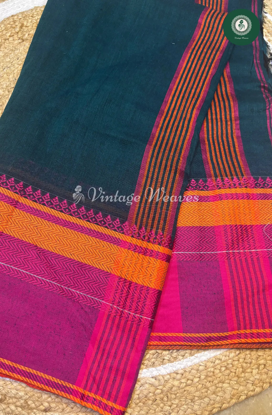 Bengal HandWoven Cotton Saree-RamaGreen