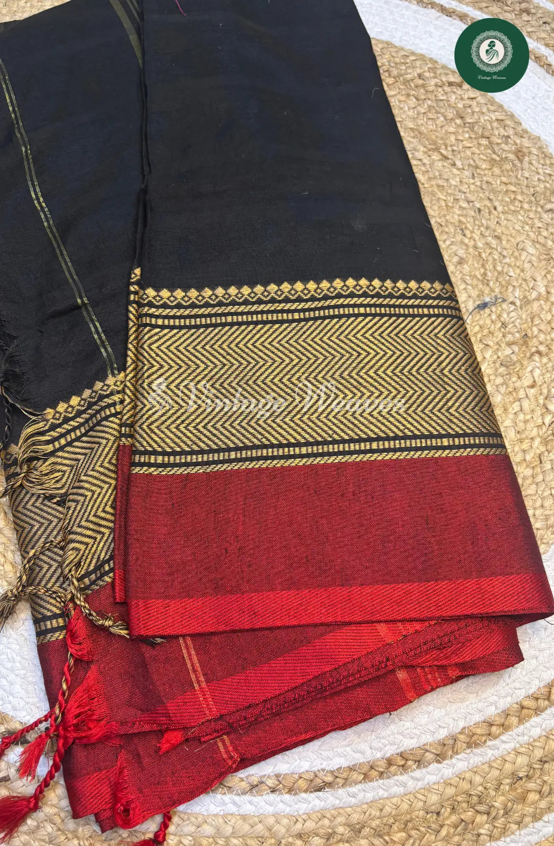 Bengal HandWoven Cotton Saree-Black