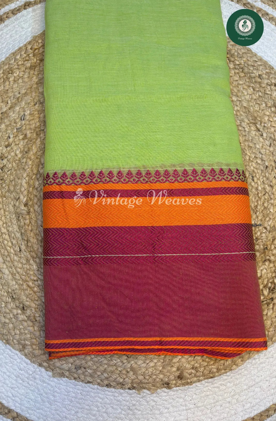 Bengal HandWoven Cotton Saree-LightGreen