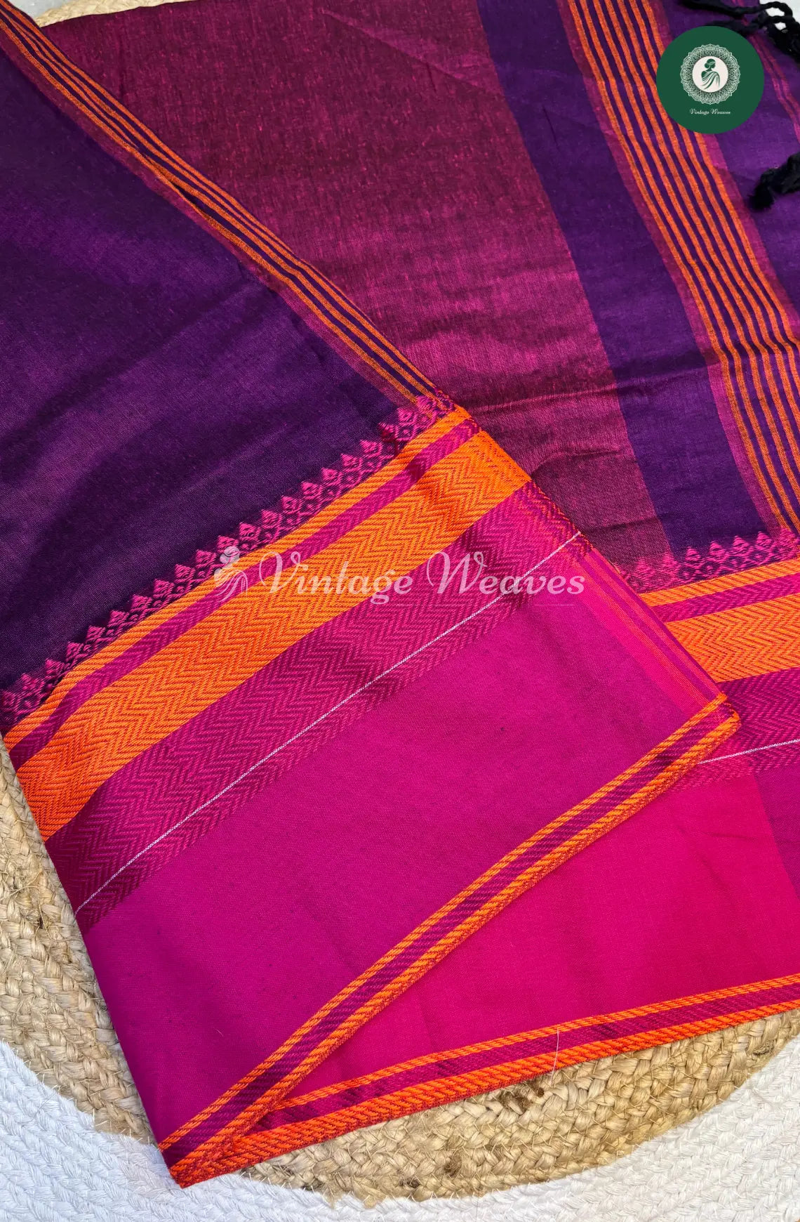 Bengal HandWoven Cotton Saree2-Magenta