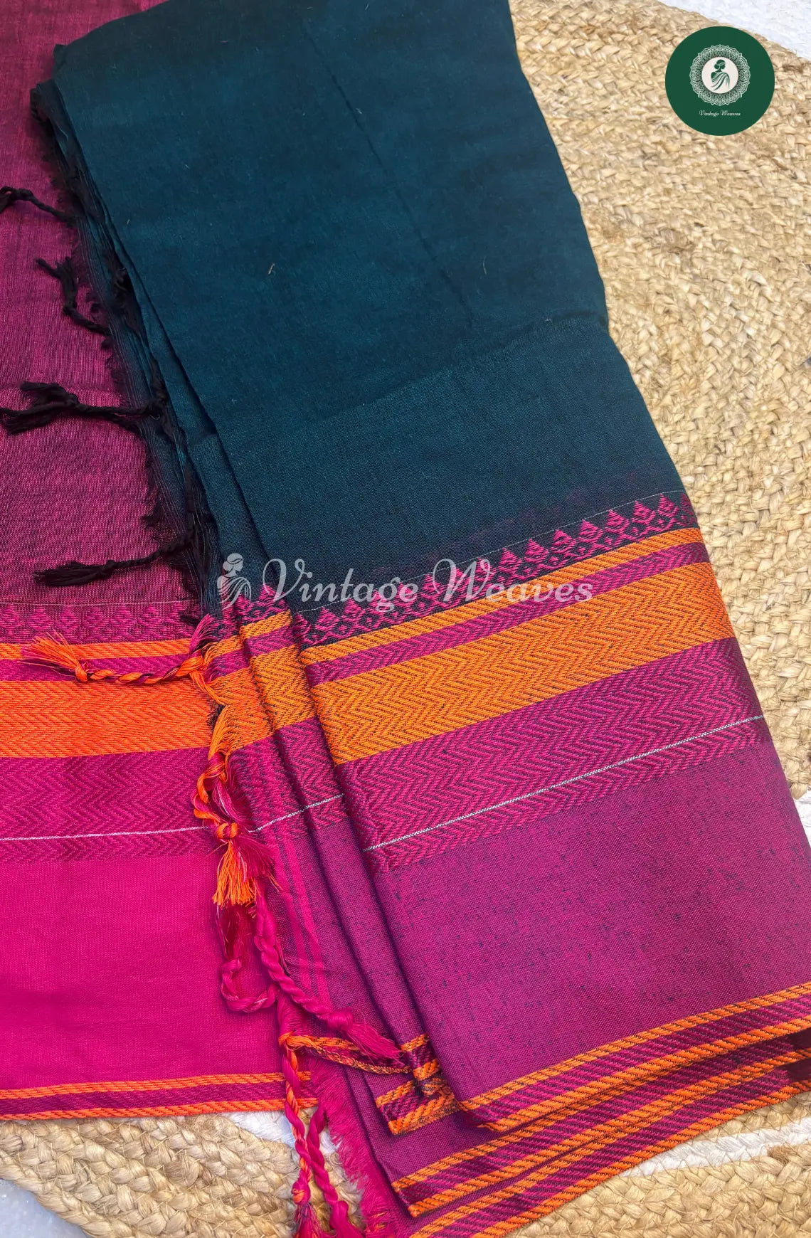 Bengal HandWoven Cotton Saree-RamaGreen