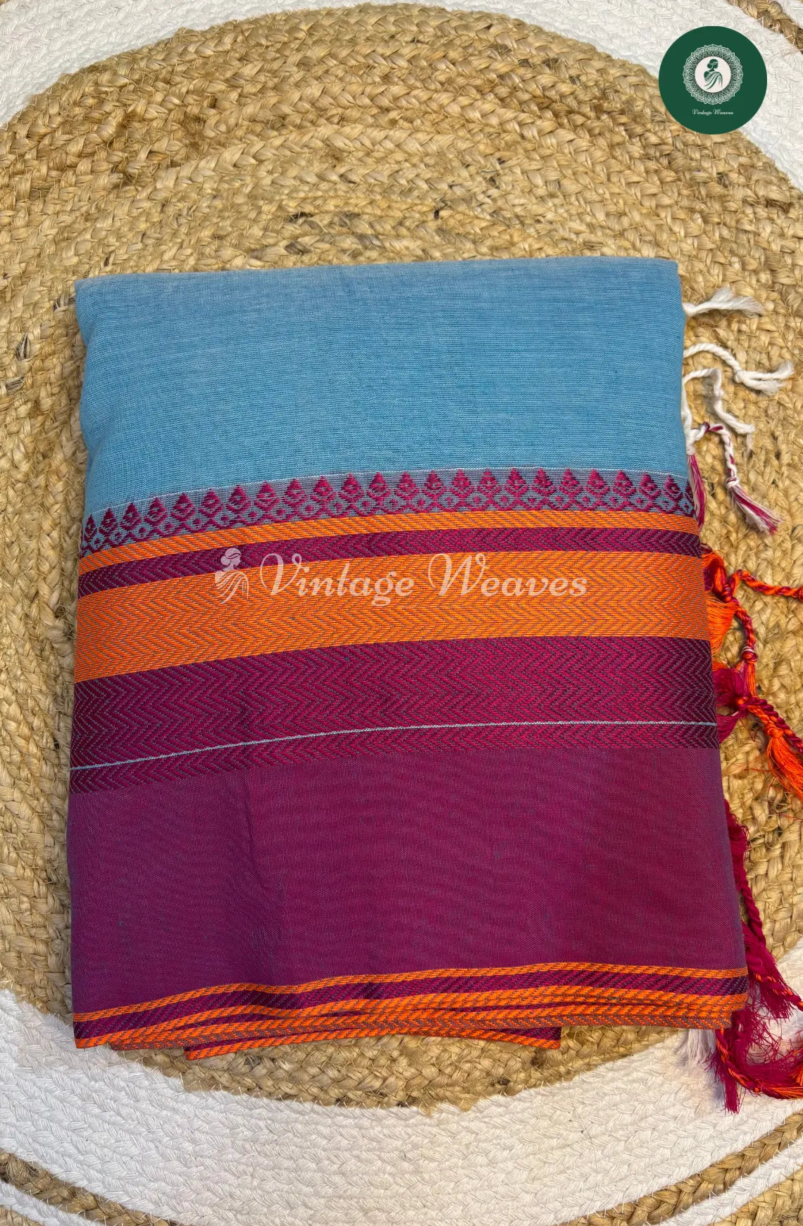 Bengal HandWoven Cotton Saree-Lightblue