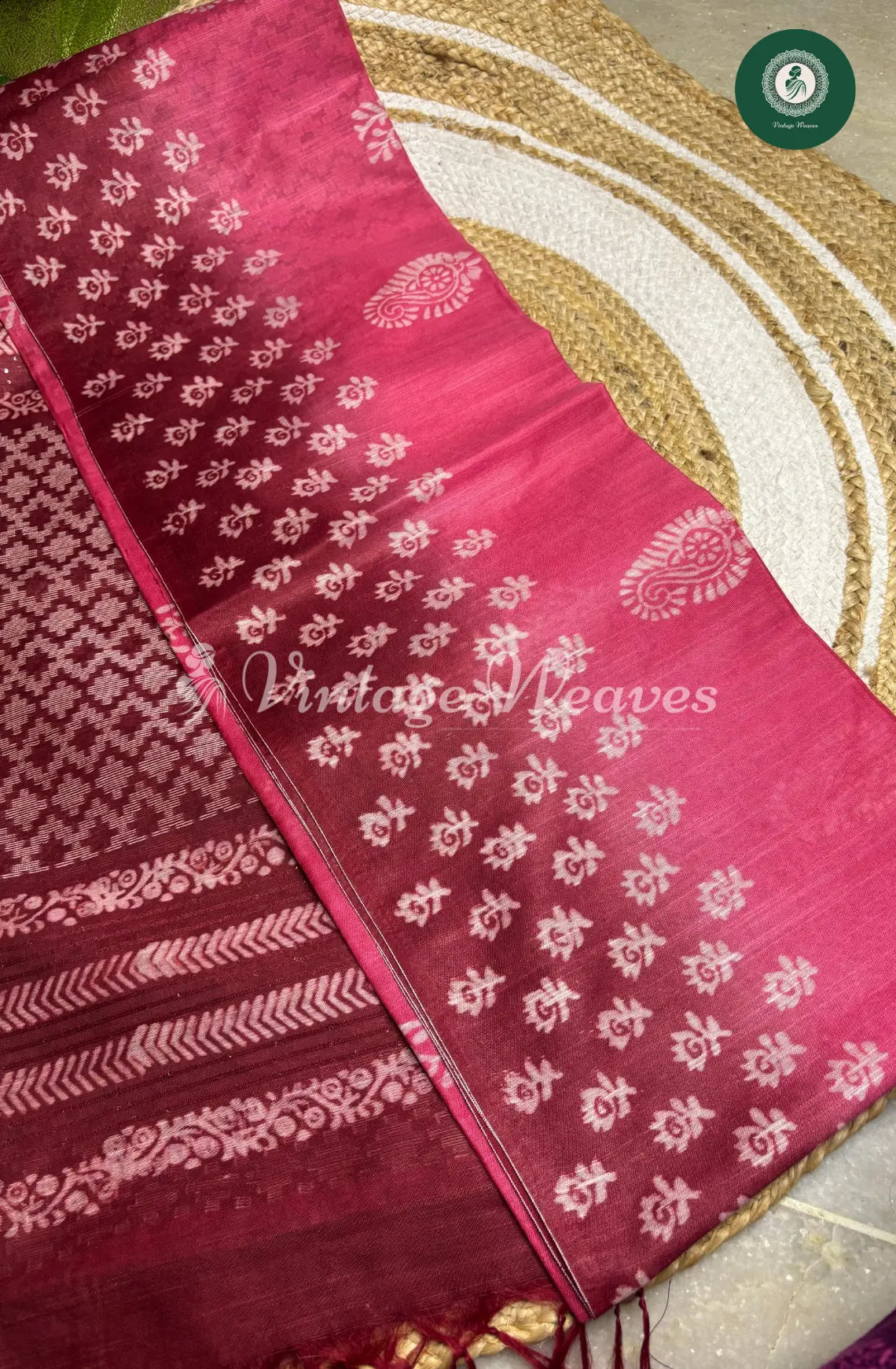 Bhagalpuri Linen Cotton saree -Dark Pink With Maroon