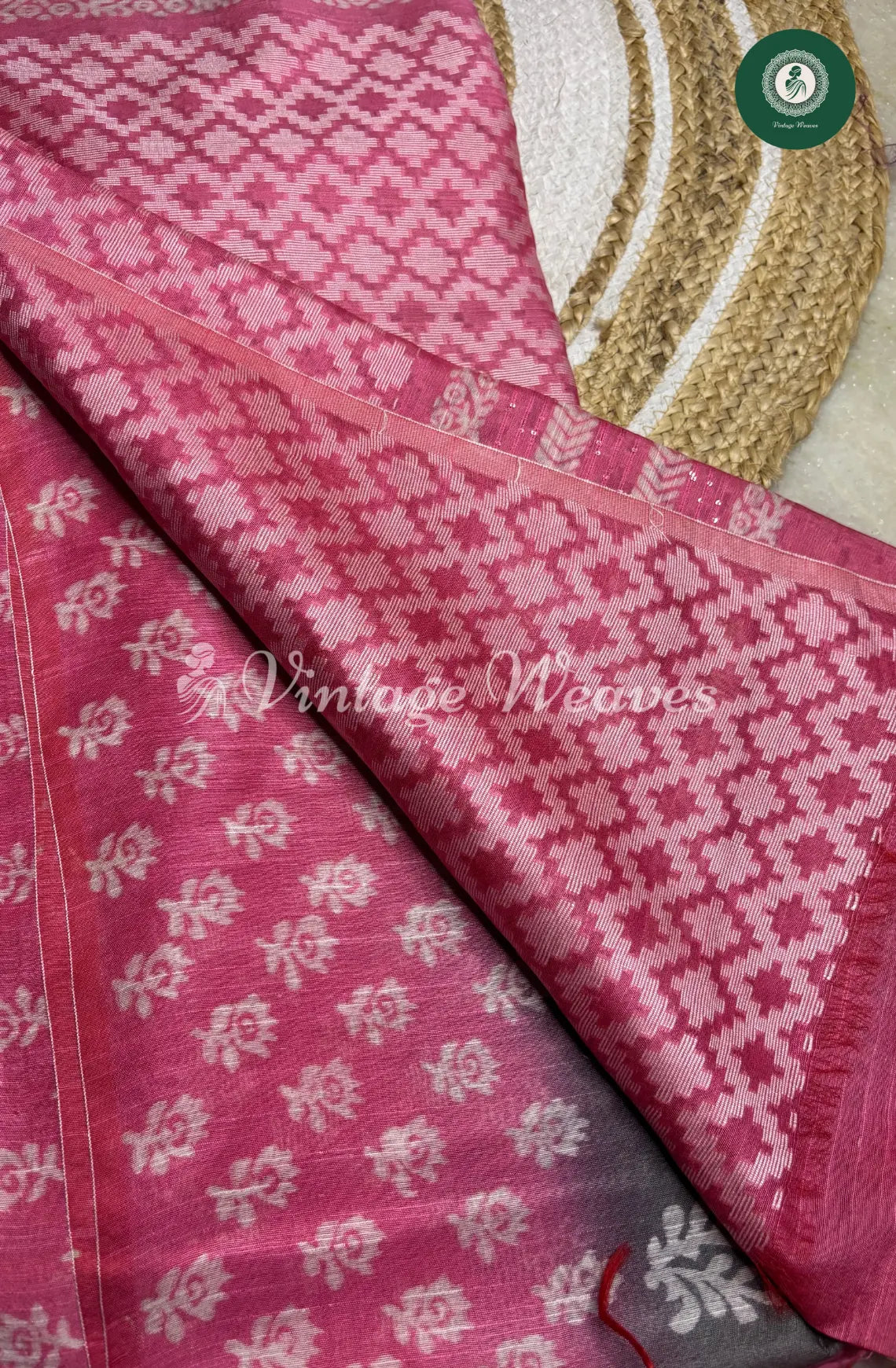 Bhagalpuri Linen Cotton saree -Black With Pink