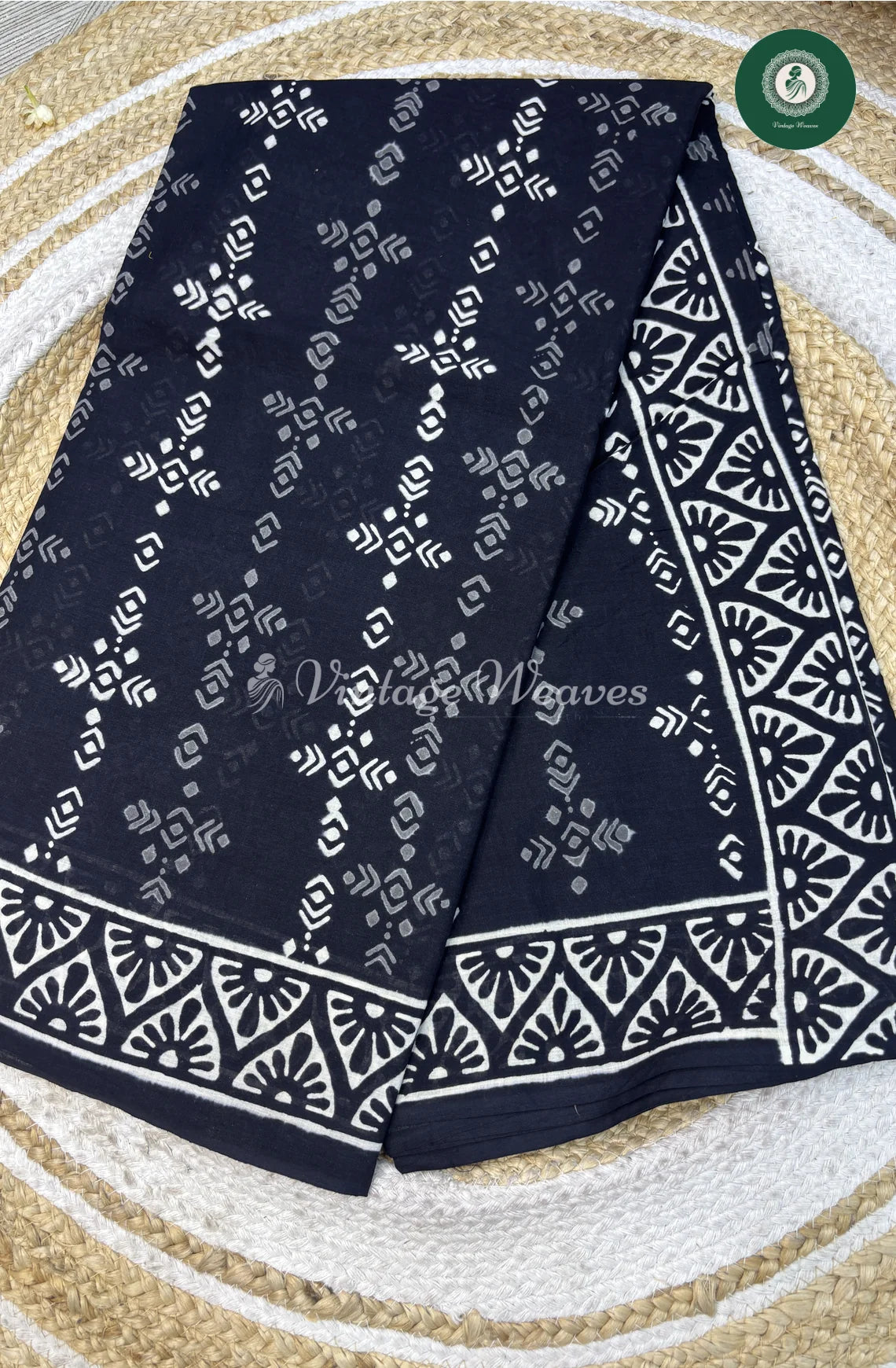 Premium MulCotton Saree-Black Dot