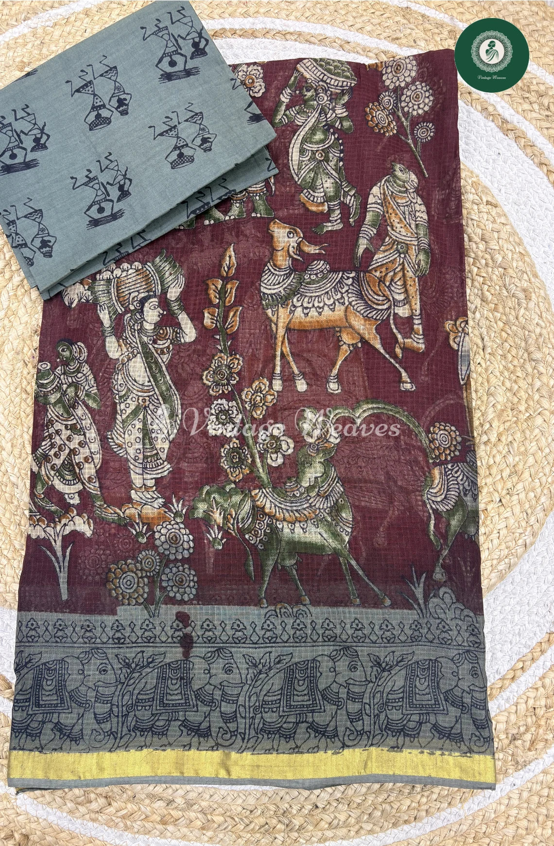 Budget Kota Cotton Saree Artisans-Marron With Grey