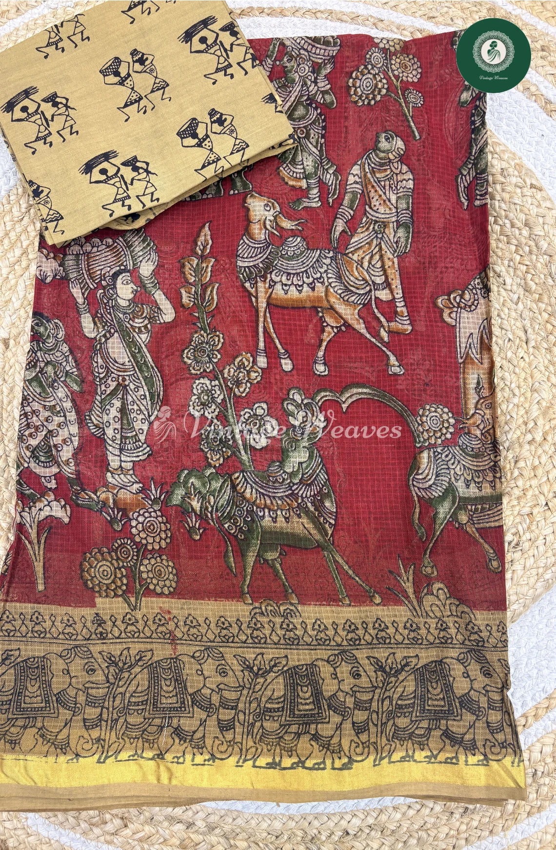 Budget Kota Cotton Saree Artisans-Marron With Sandel