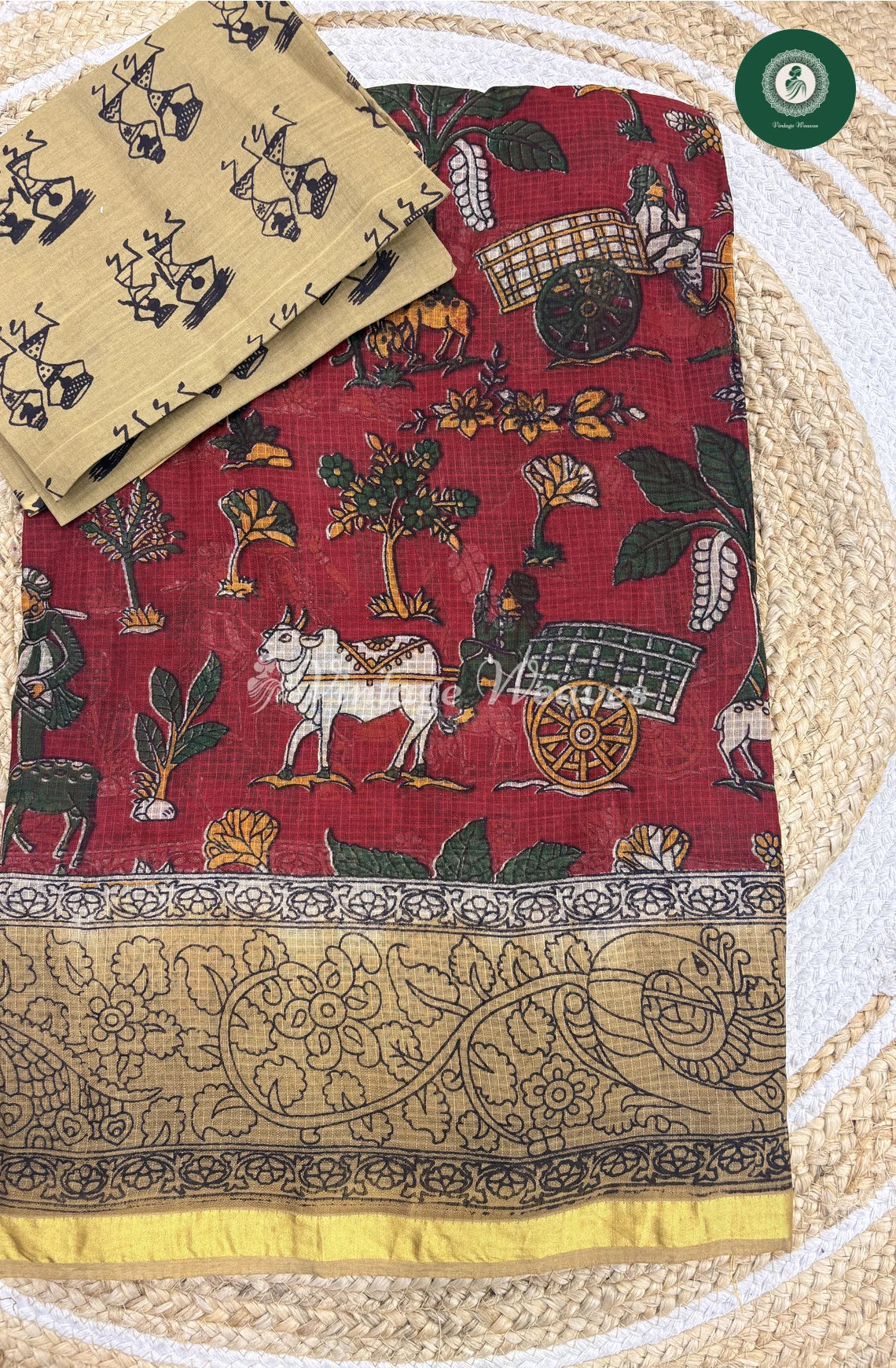 Budget Kota Cotton Saree Cow-Marron With Sandel