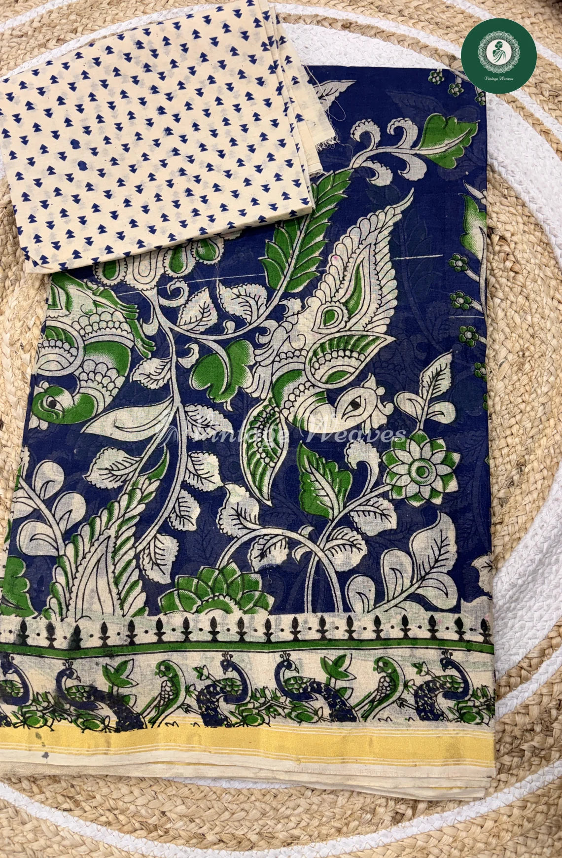 Budget Kota Kalamkari Cotton Saree-Blue