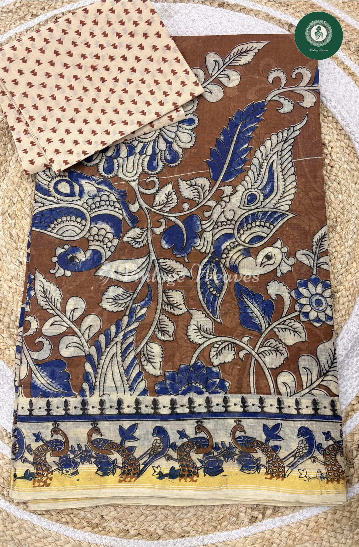 Budget Kota Kalamkari Cotton Saree-Brown