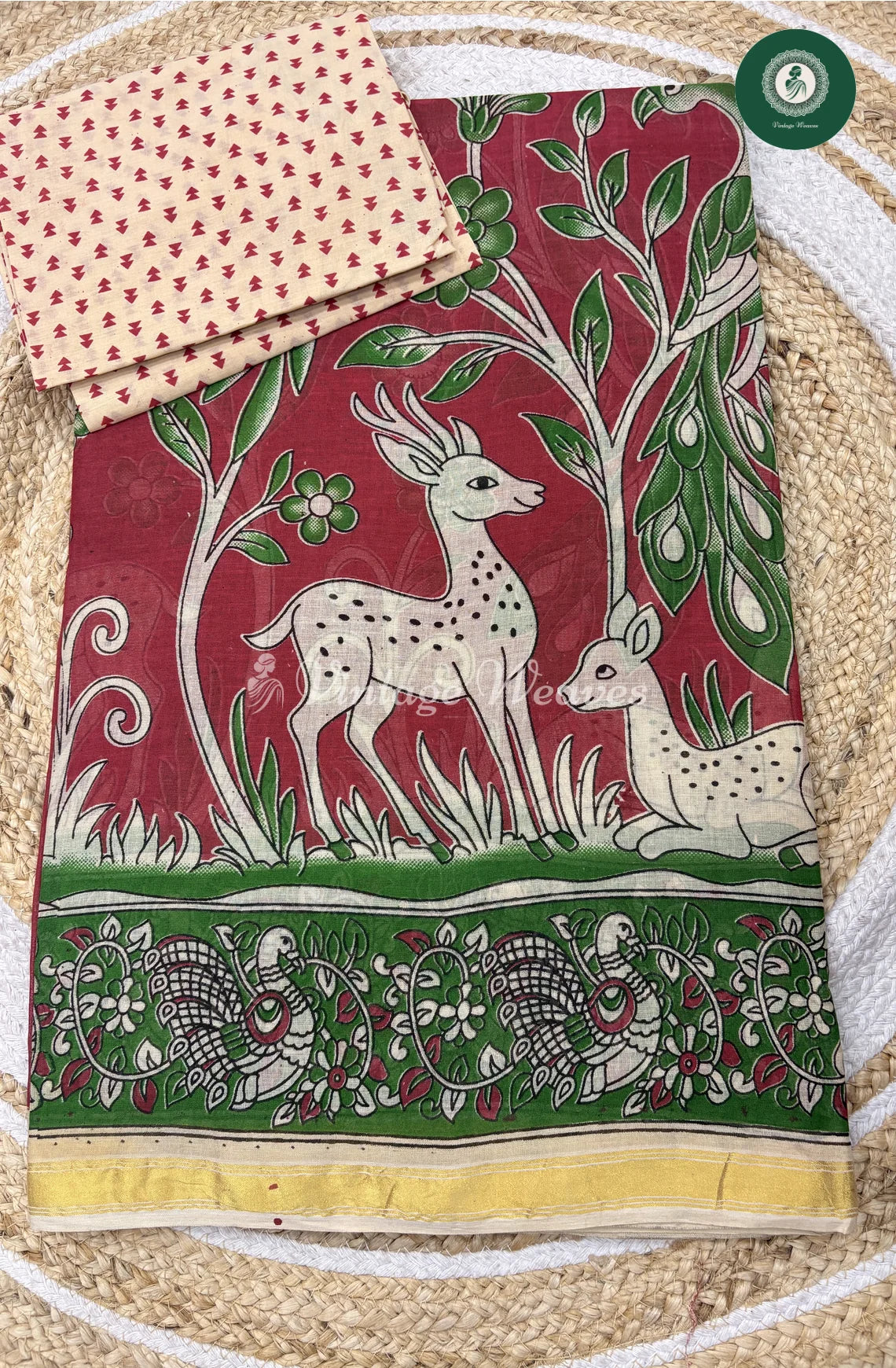 Budget Kota Kalamkari DeerPrint-ReddishPink