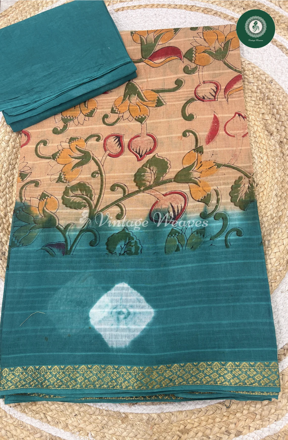 Budget Moonga Cotton Saree -SandelwithSeaBlue