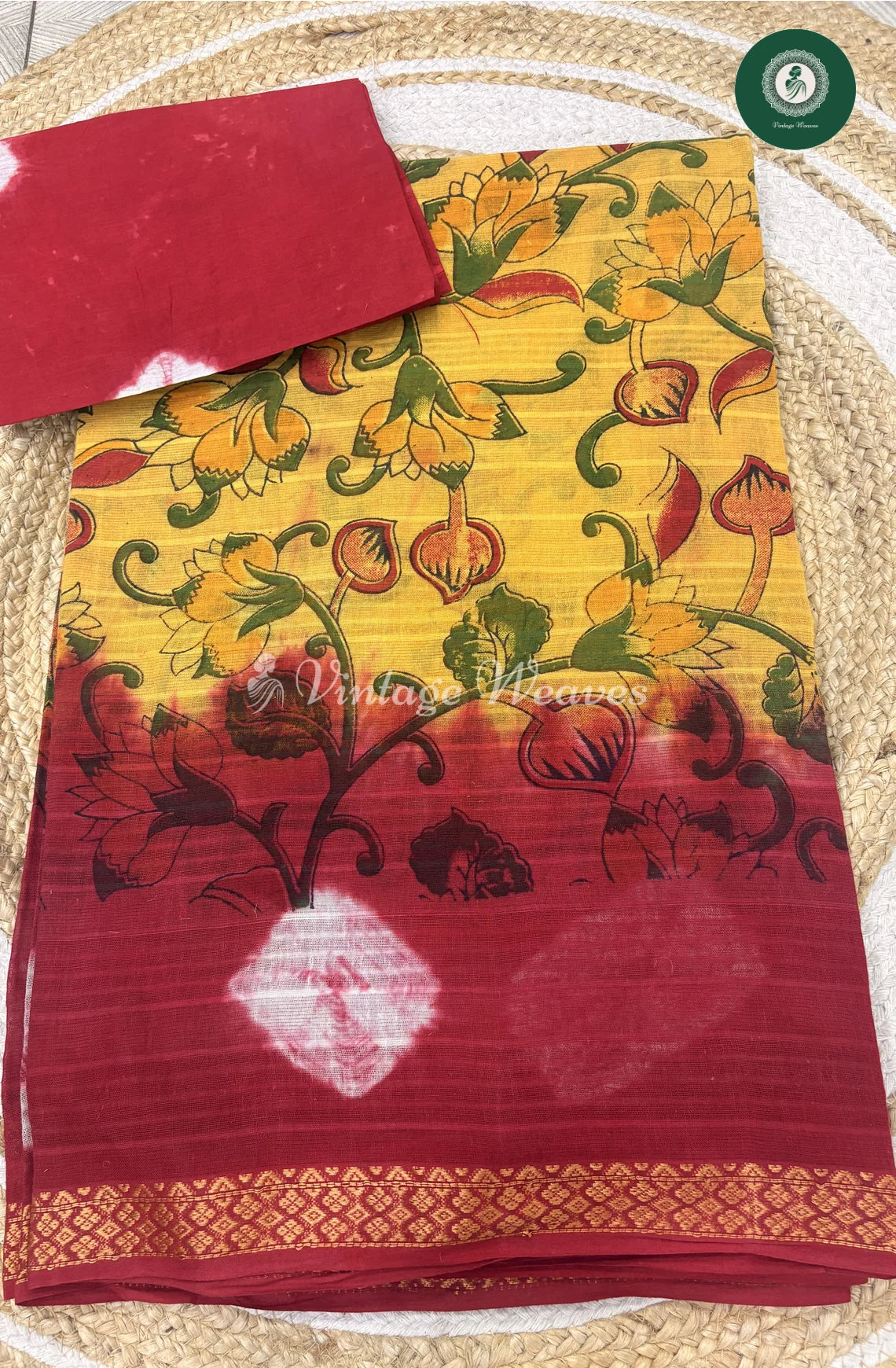Budget Moonga Cotton Saree -YellowwithRed