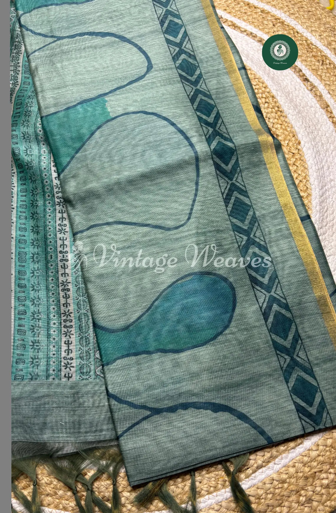 Chanderi Silk Saree With Zari Border-Blue