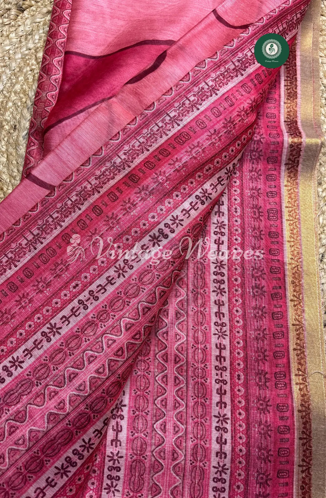 Chanderi Silk Saree With Zari Border-Pink