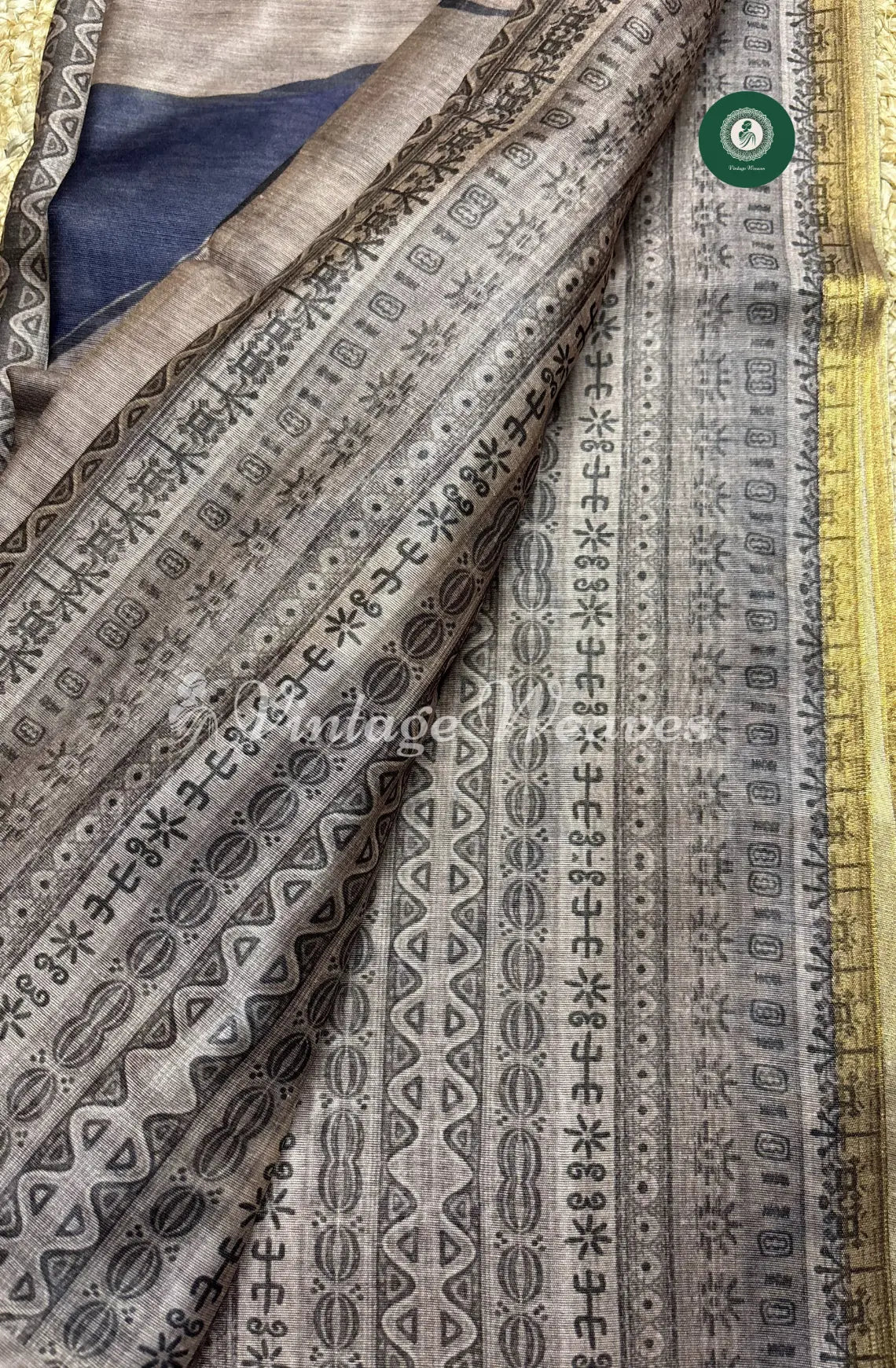 Chanderi Silk Saree With Zari Border-Grey