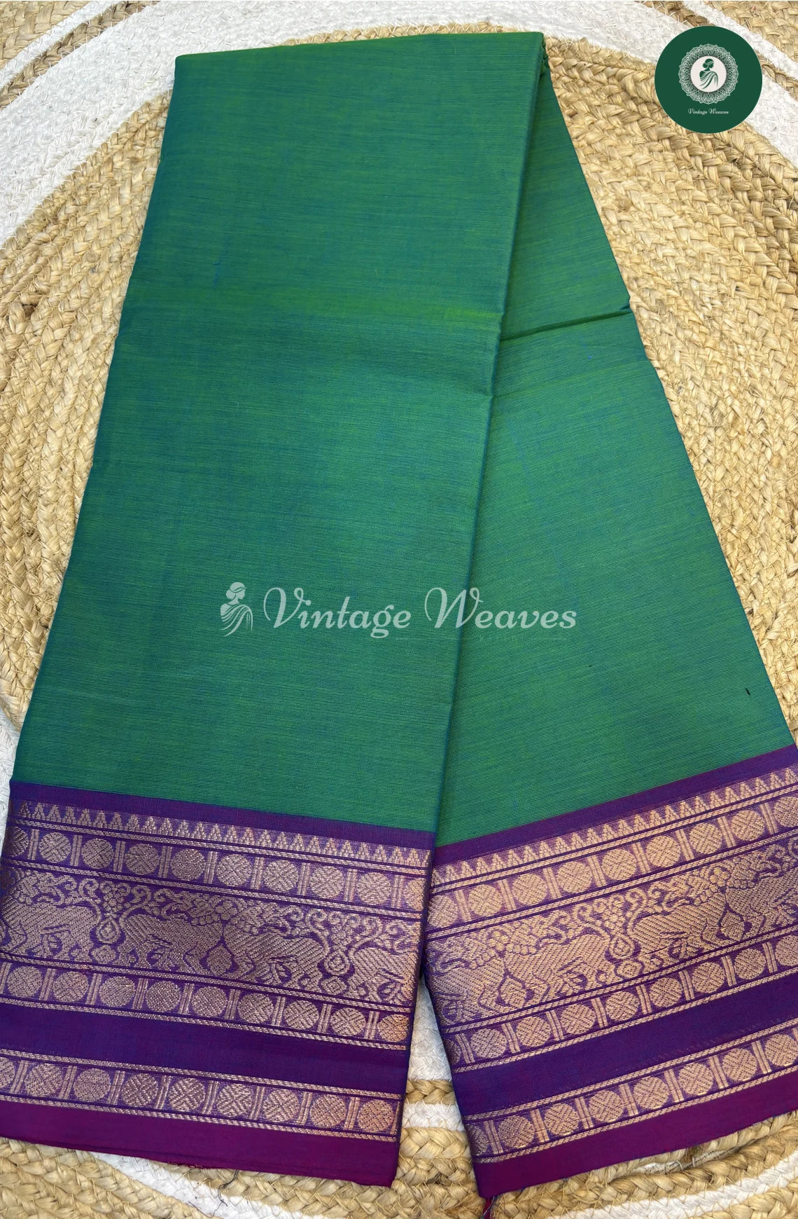 Chettinad Cotton Saree-tealbluewithpurple