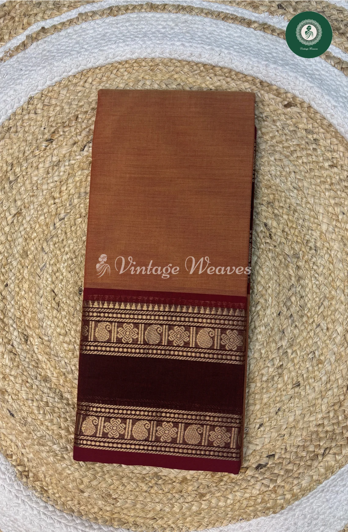 Chettinad Cotton Saree With DoubleBorder-Orange