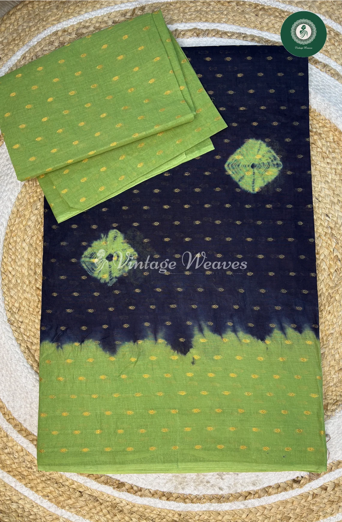 CottonSaree With GoldenDots-Blue