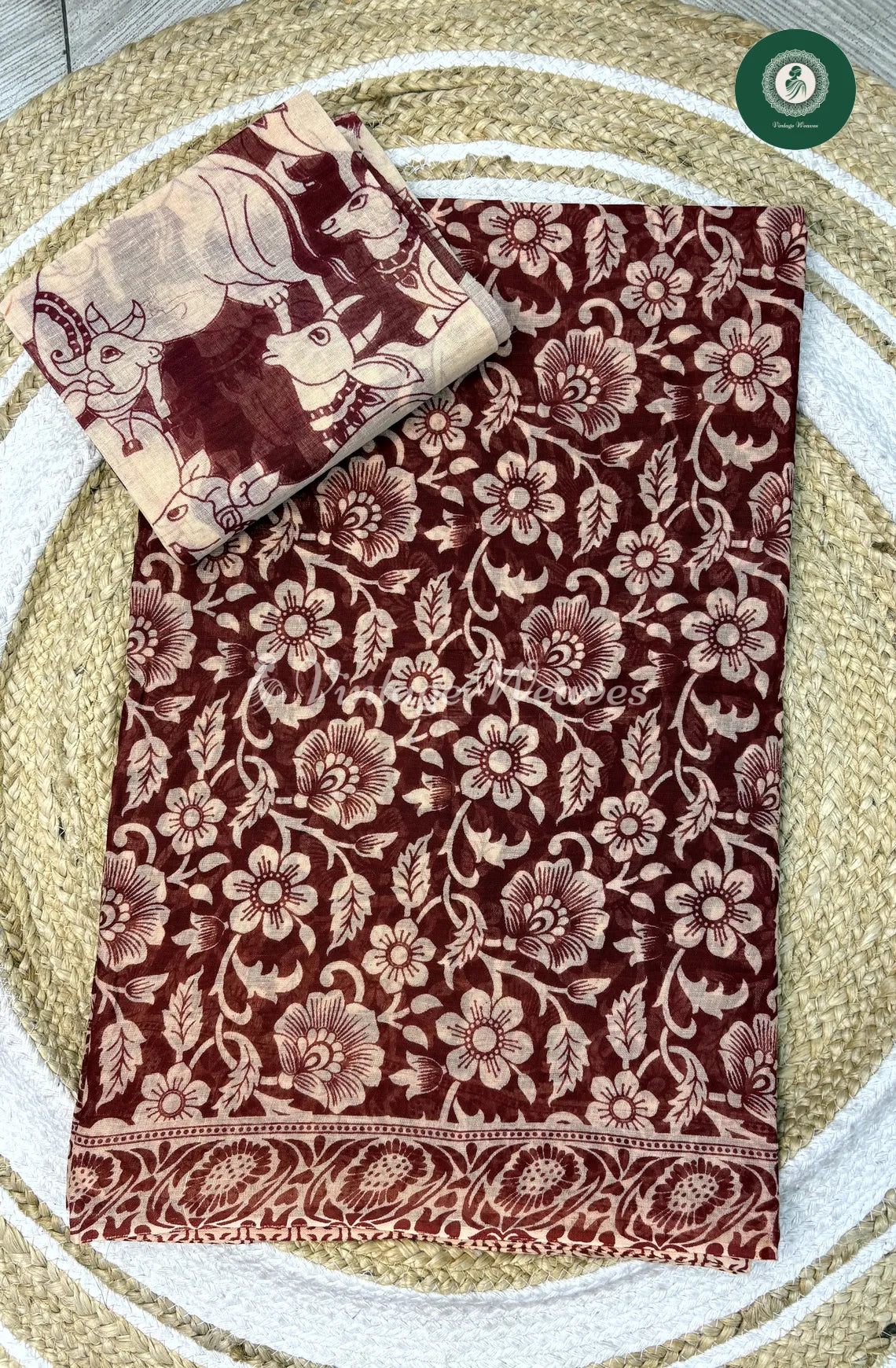 Daily Wear Cotton Flower Leaf Printed-Marron