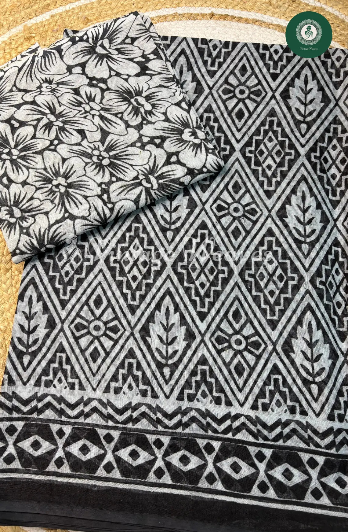 Daily Wear Cotton Leaf design-Black