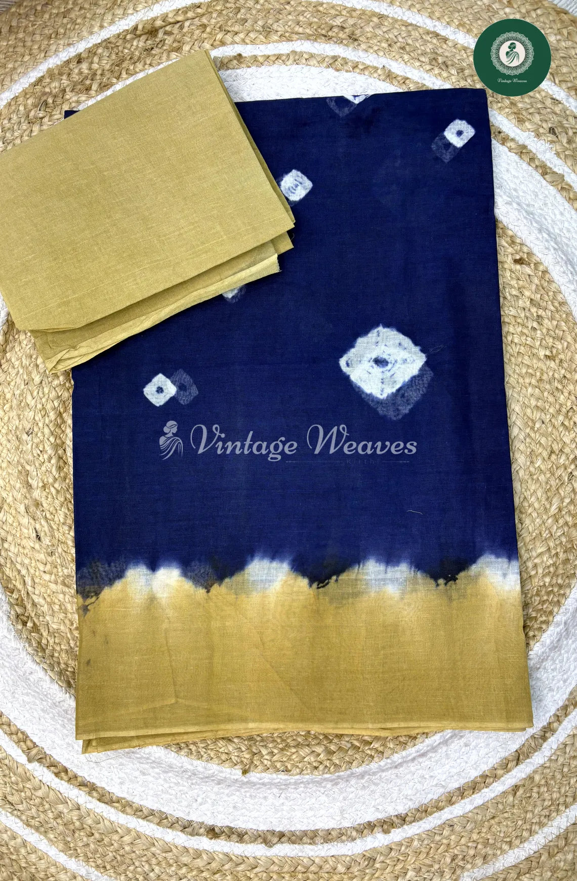 Daily Wear Cotton Saree-Blue With Sandel