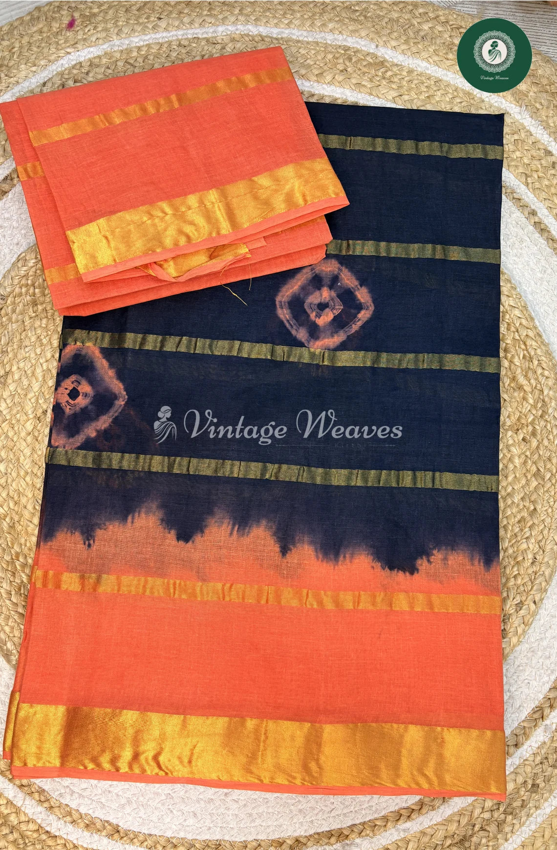 Daily Wear Cotton Saree-BluewithPeach
