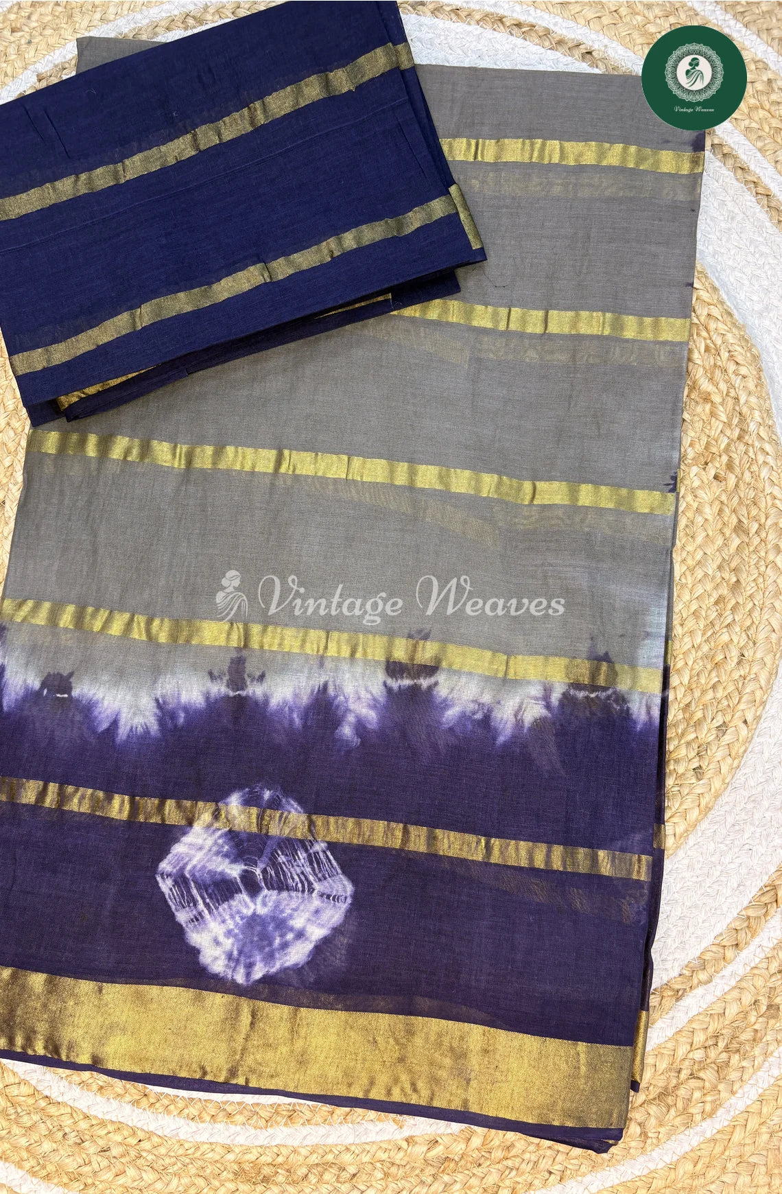Daily Wear Cotton Saree-GreyWithBlue_1