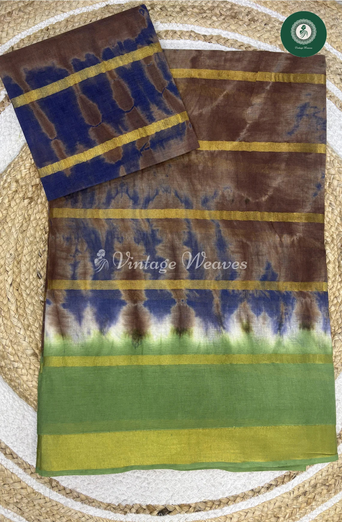 Daily Wear Cotton Saree-Marron With Blue