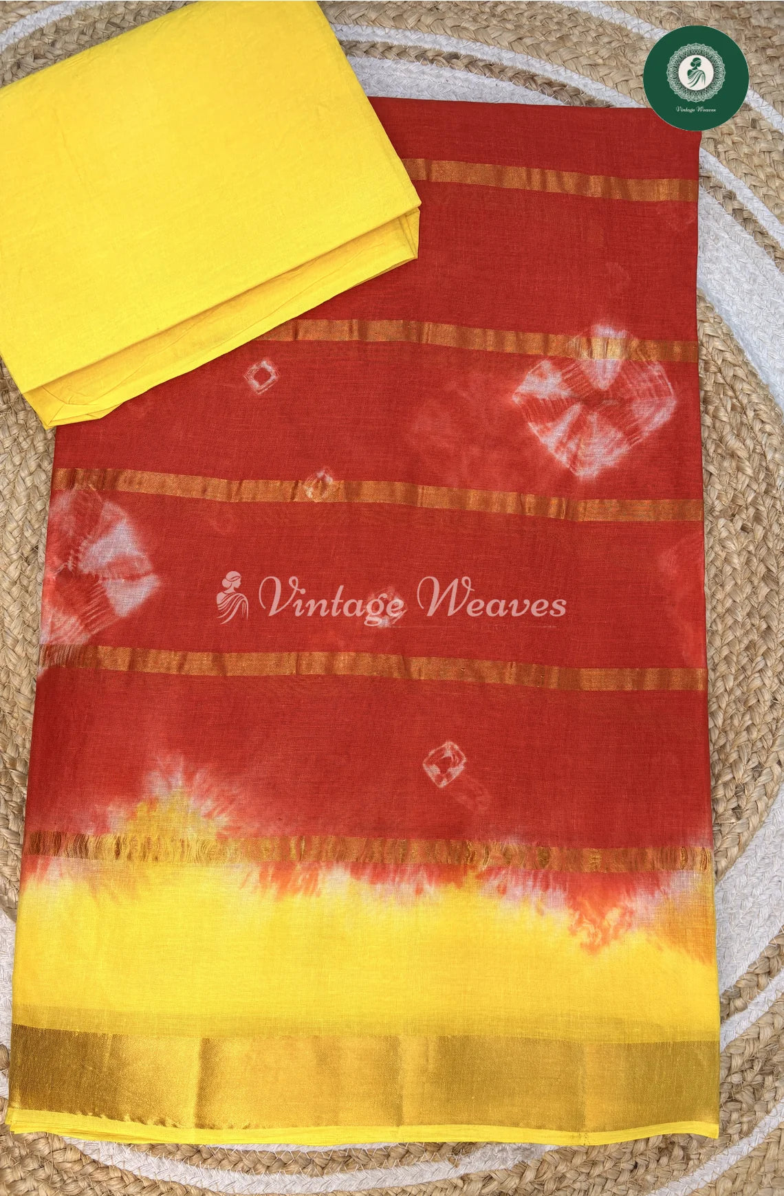 Daily Wear Cotton Saree-OrangewithYellow