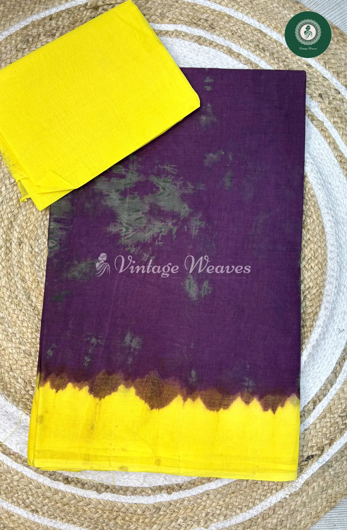 Daily Wear Cotton Saree-Purple With Yellow