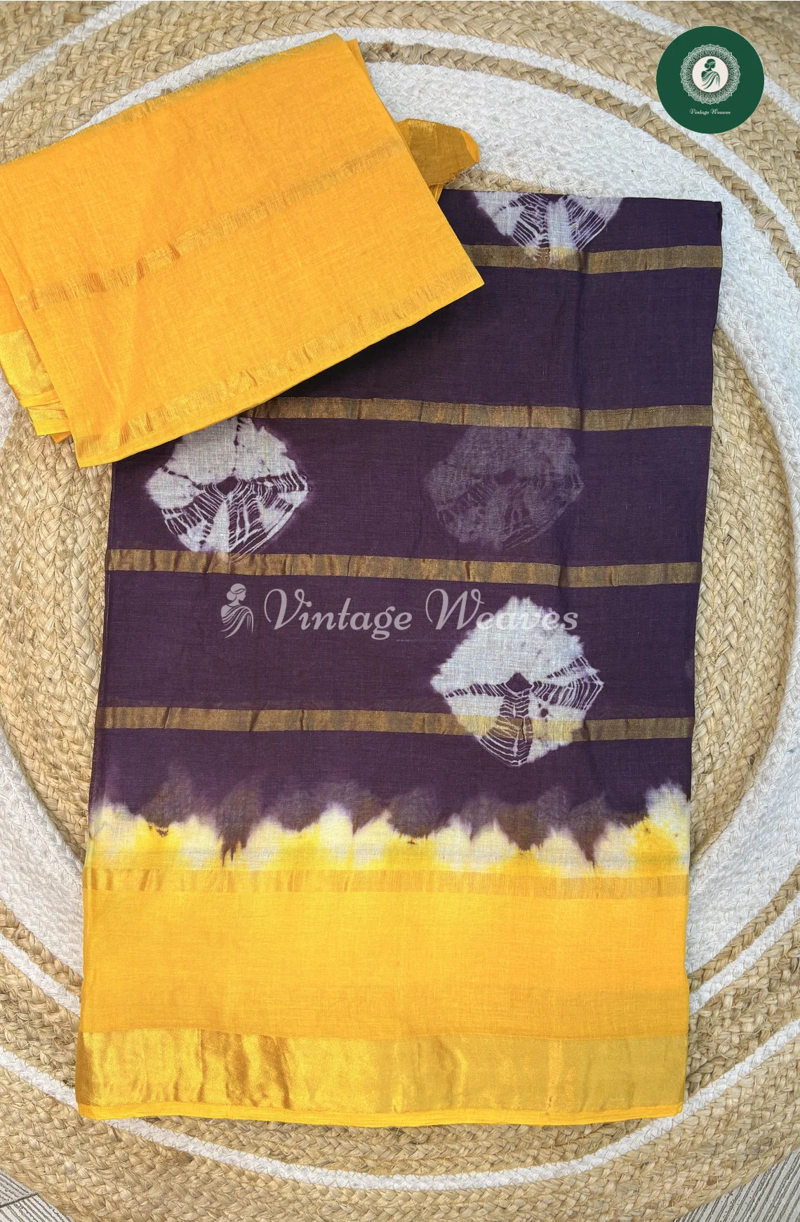 Daily Wear Cotton Saree-Purple With Yellow