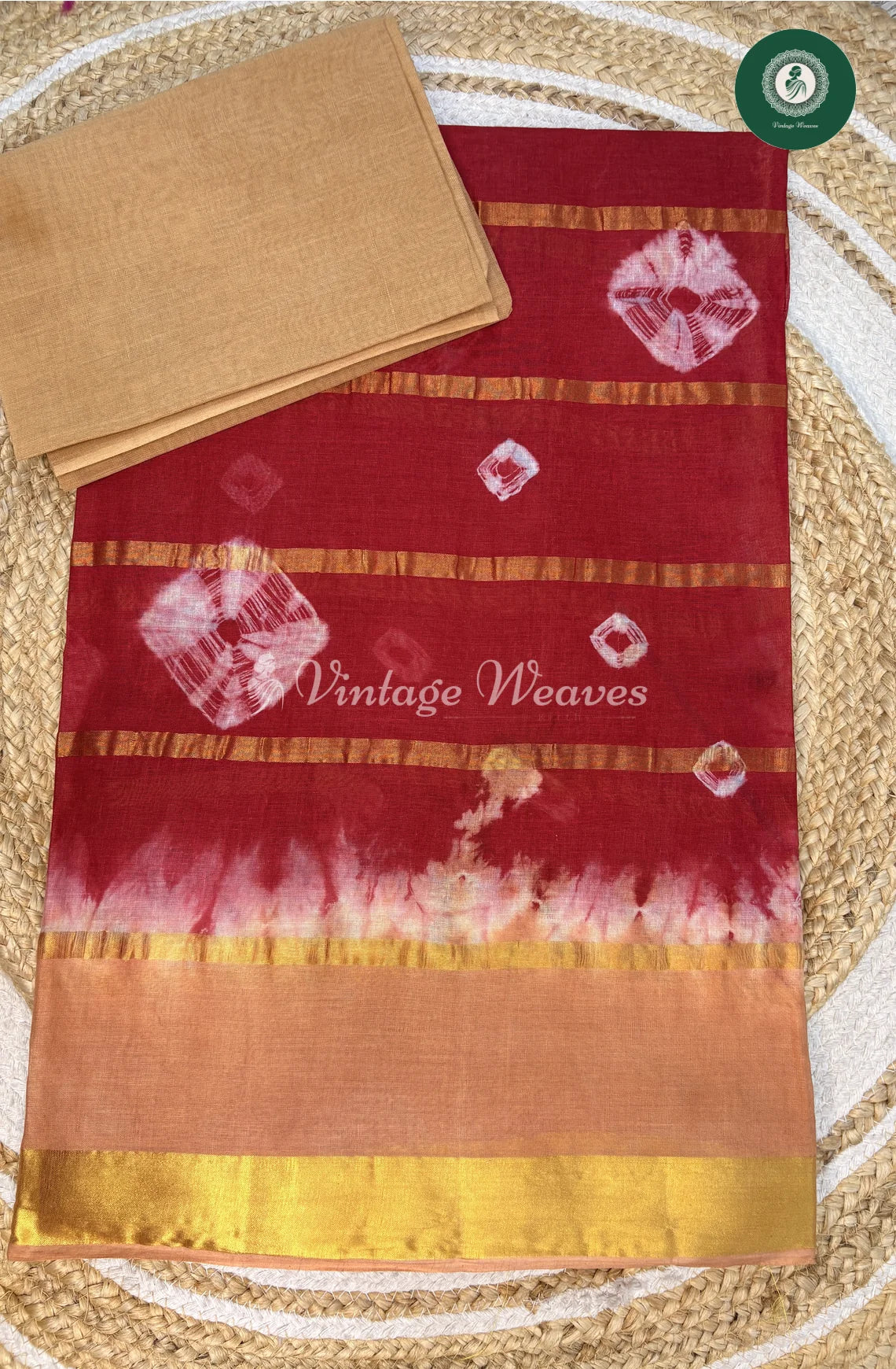 Daily Wear Cotton Saree-RedwithSkin_1