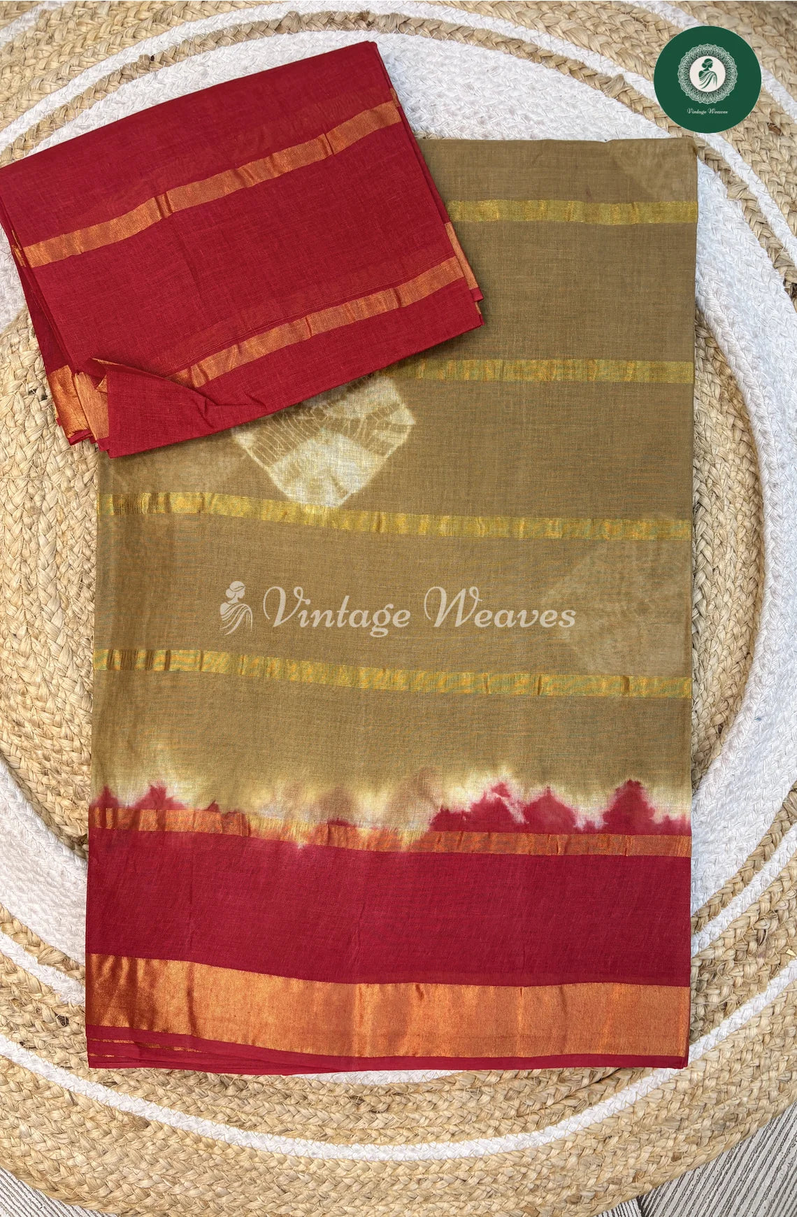 Daily Wear Cotton Saree-Skin With Red