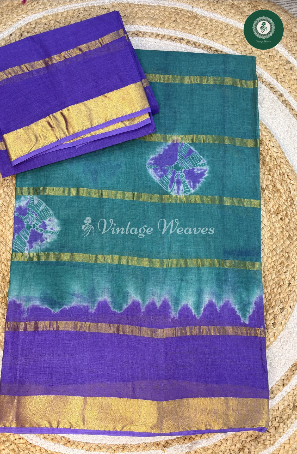 Daily Wear Cotton Saree-Tealbluewithlavender
