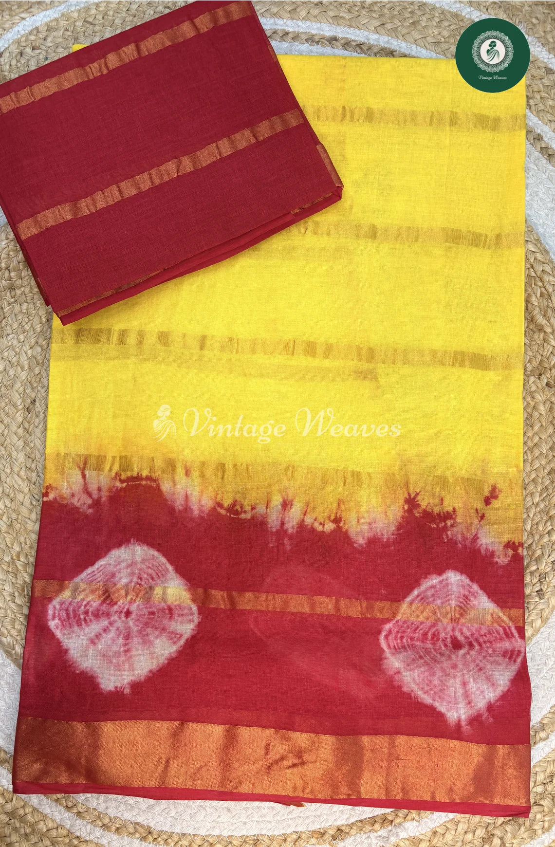 Daily Wear Cotton Saree-YellowWithRed