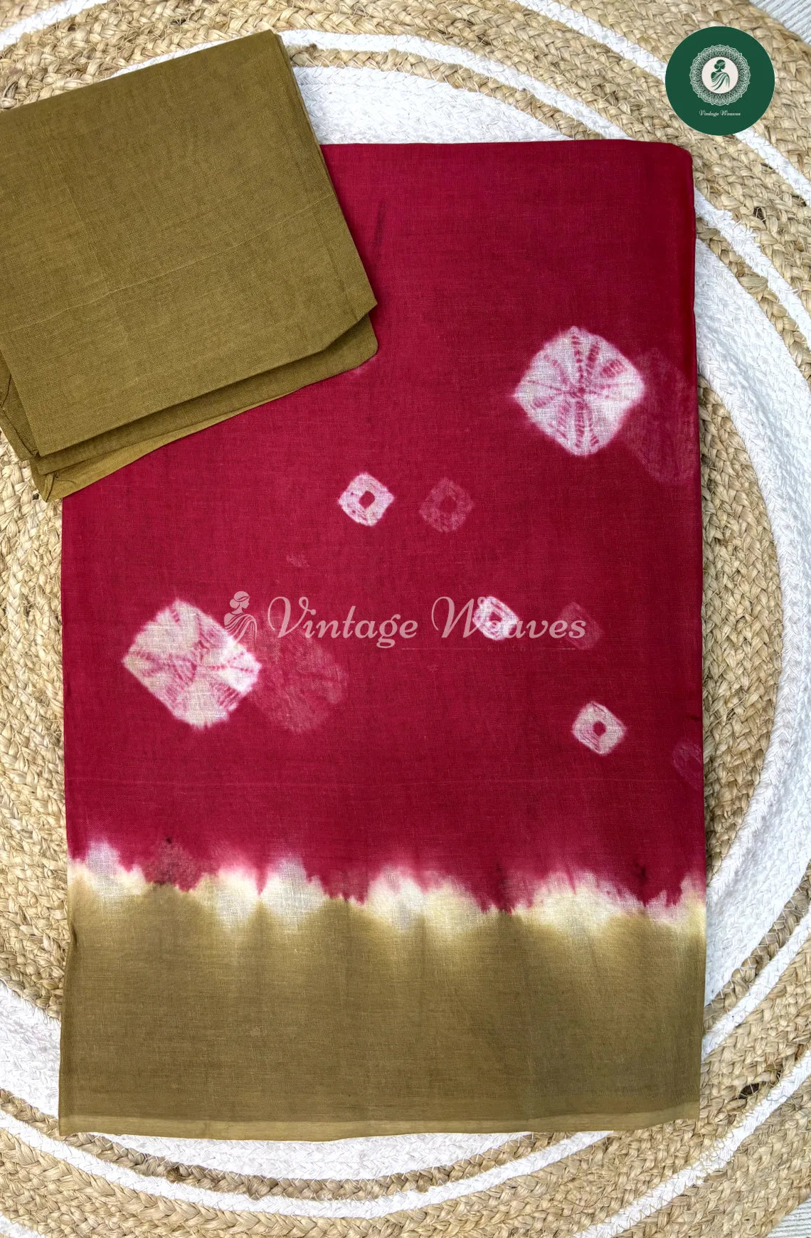 Daily Wear Cotton Saree Bandhini-Red With Sandel