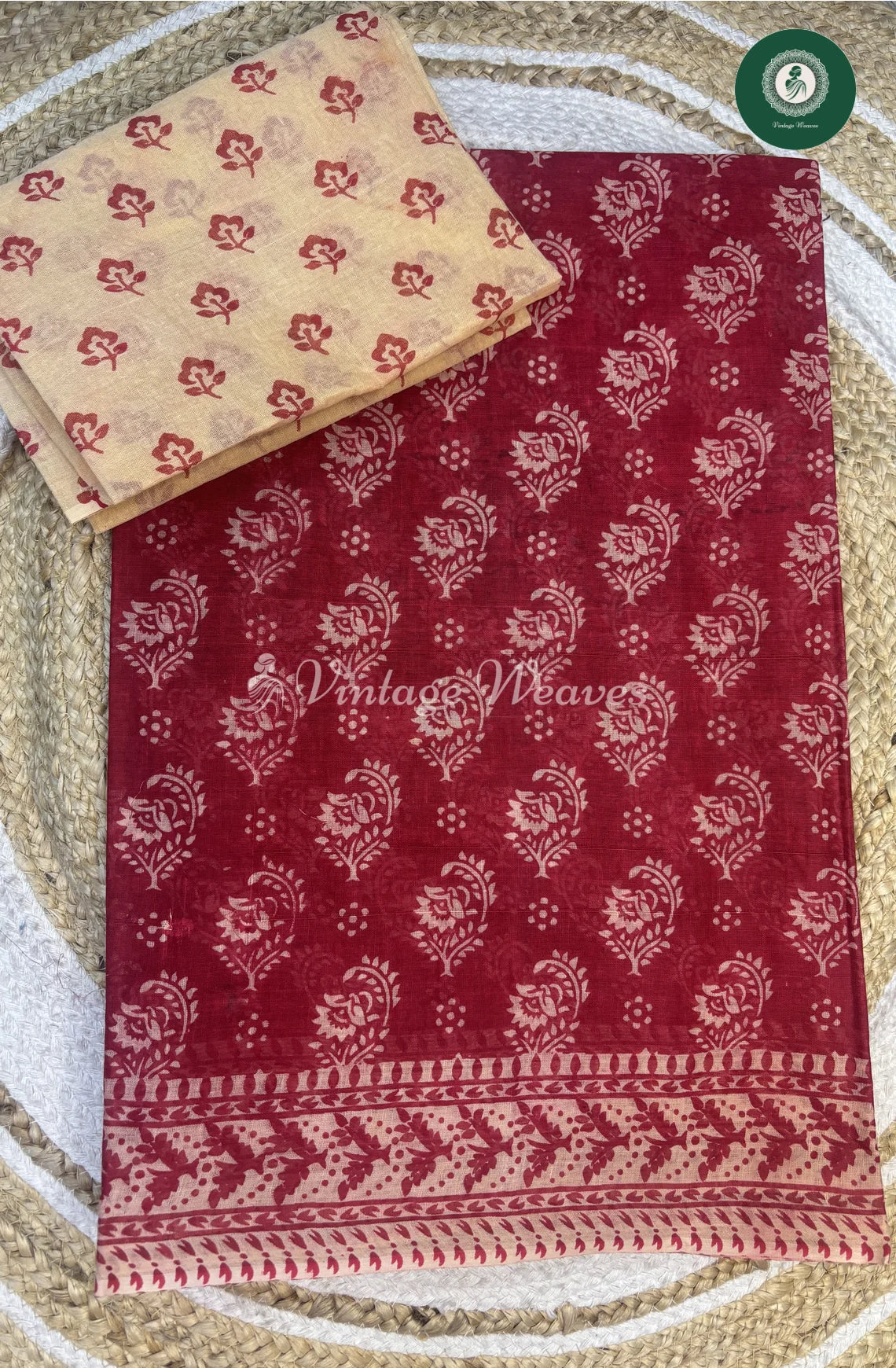 Daily Wear Cotton Saree Flower -Red