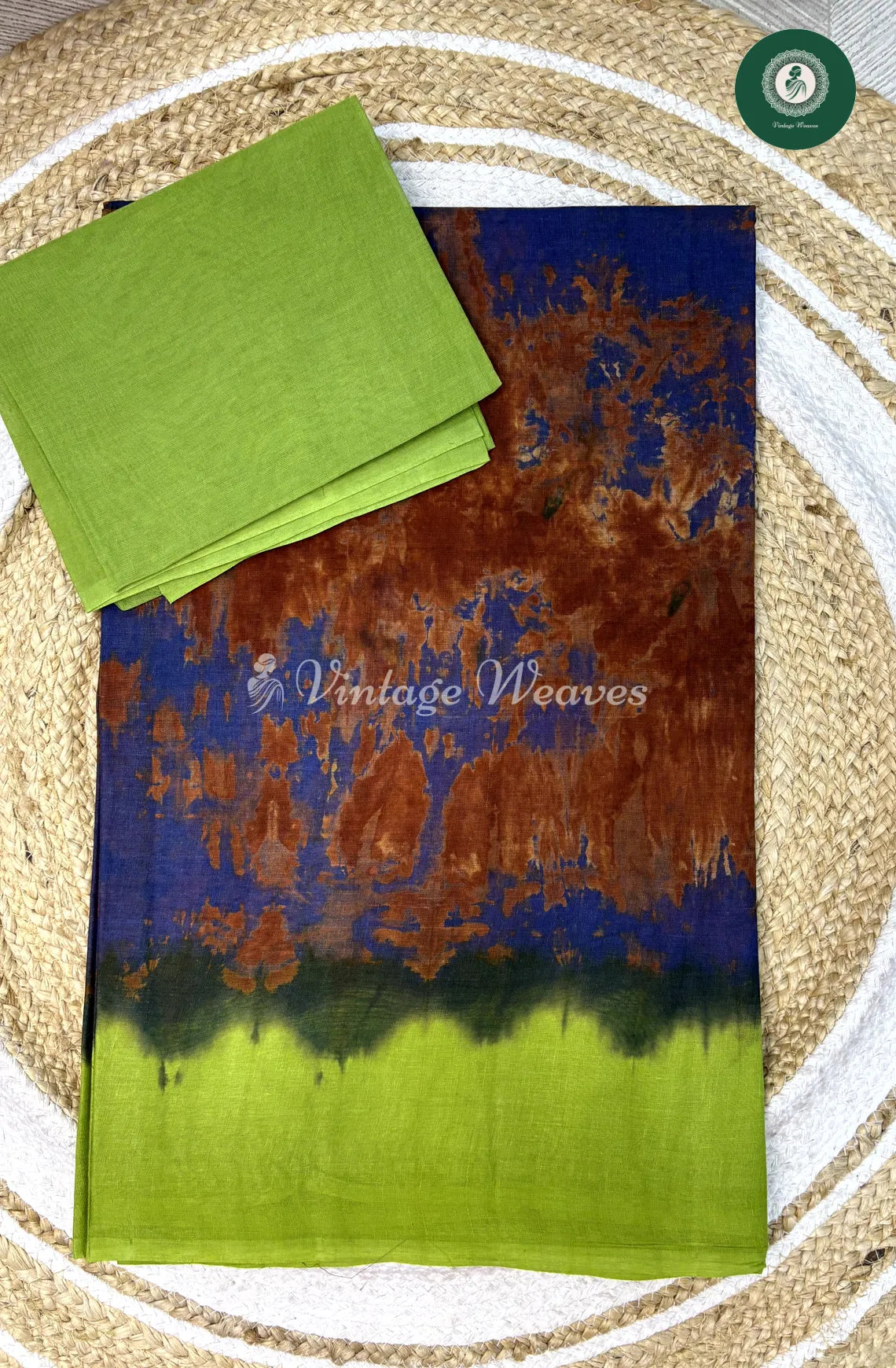 Daily Wear Cotton Saree Multicolor-Brown,Blue and Green