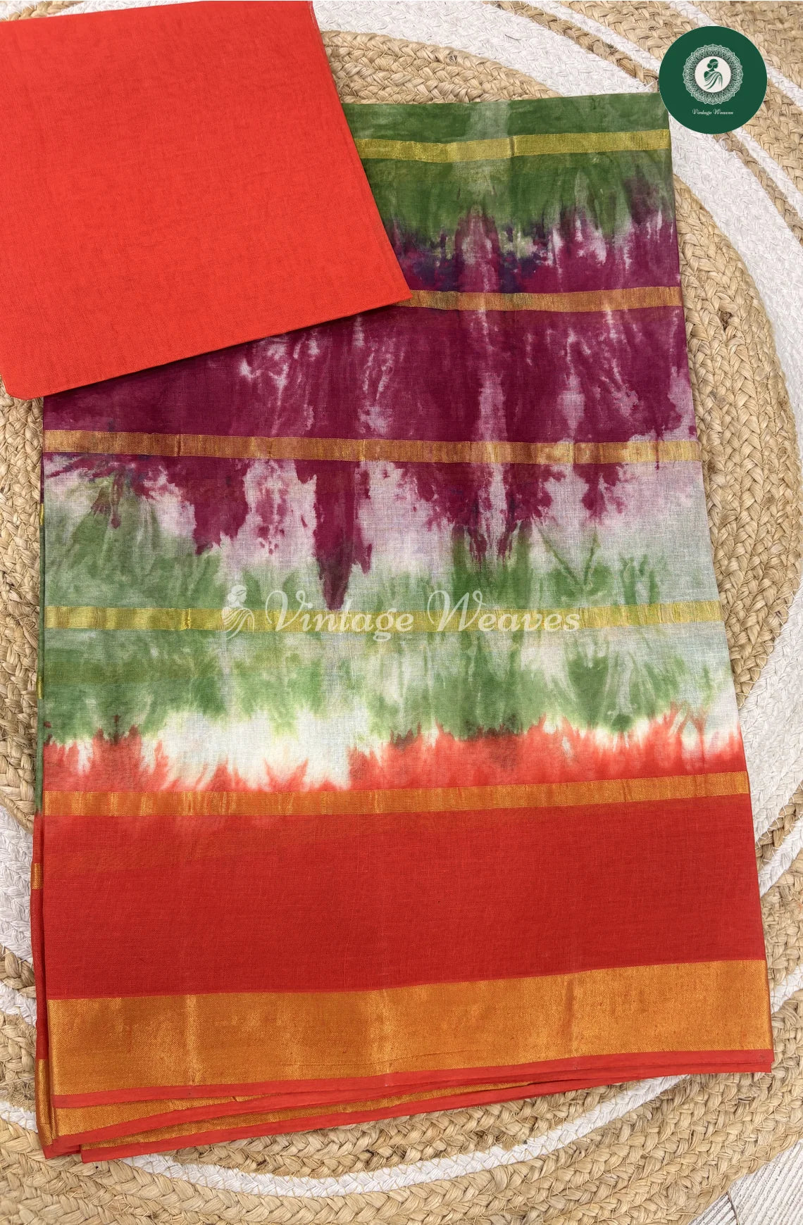 Daily Wear Cotton Saree Multicolor-Orangeborder