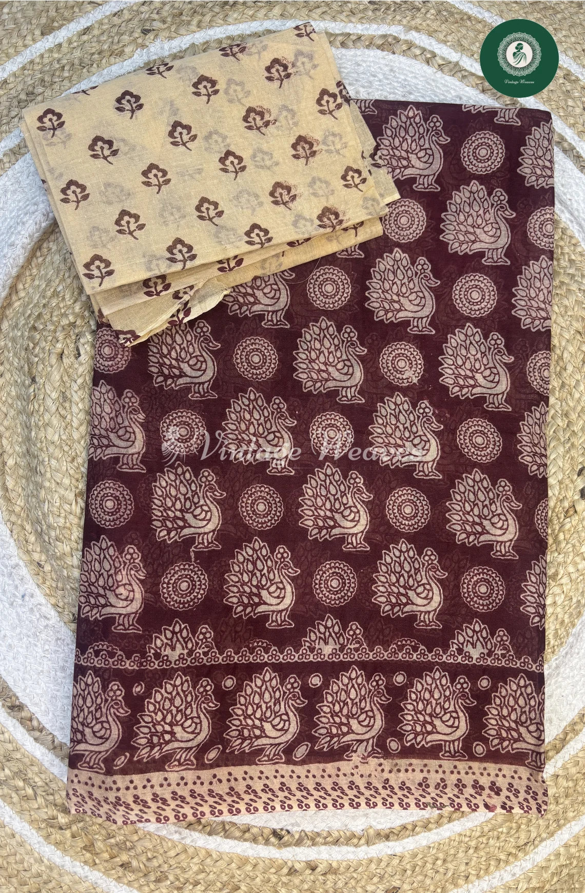 Daily Wear Cotton Saree Peacock-Marron