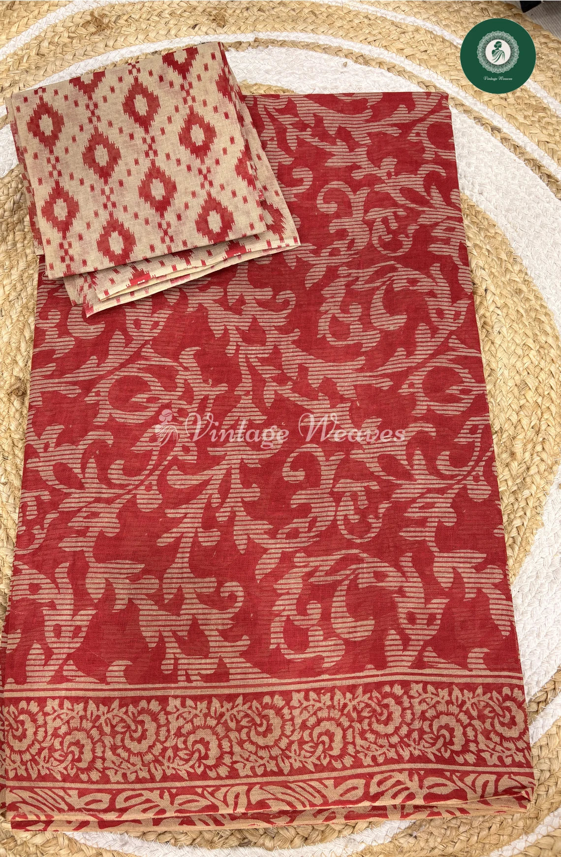 Daily Wear Cotton Saree Printed-Red (1)