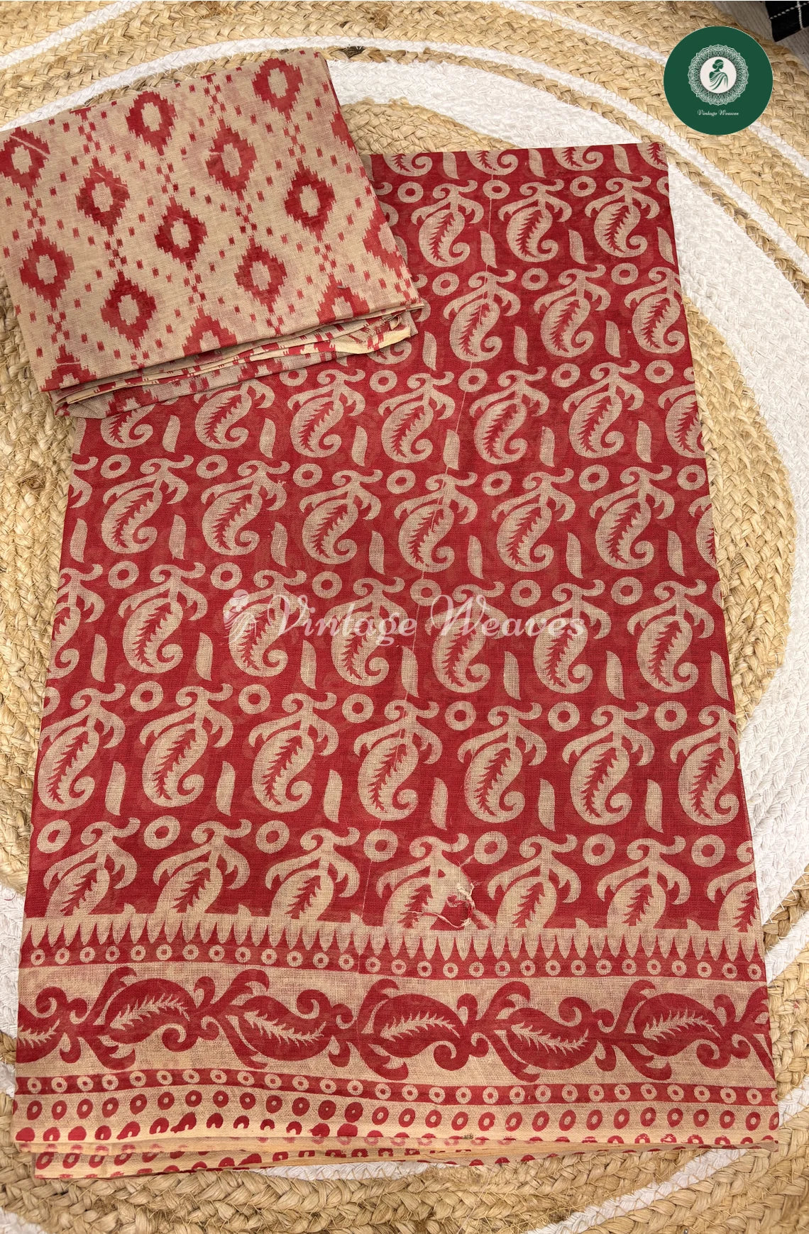 Daily Wear Cotton Saree Printed Mango-Red