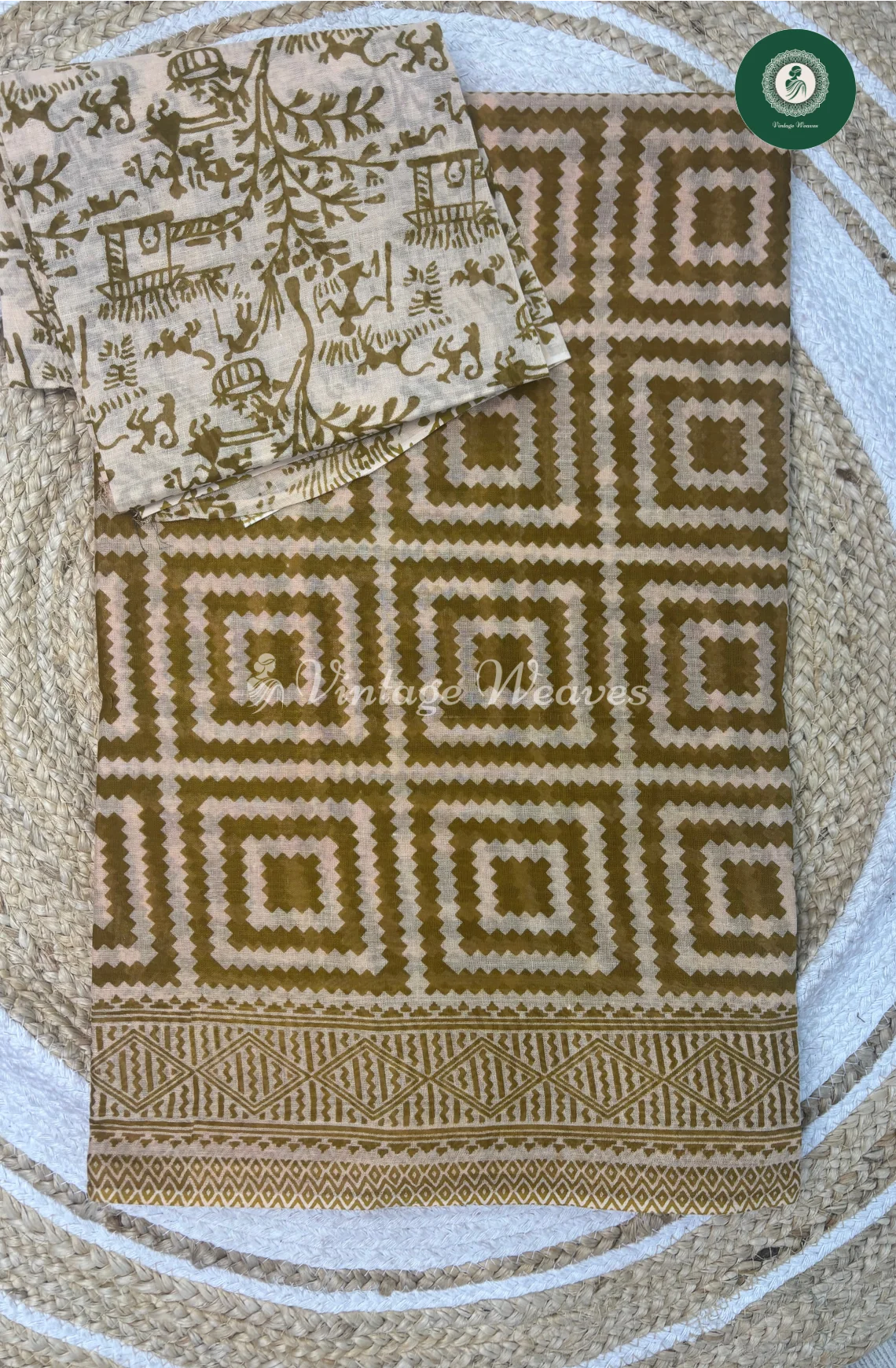 Daily Wear Cotton Saree SquarePrint-Mustard