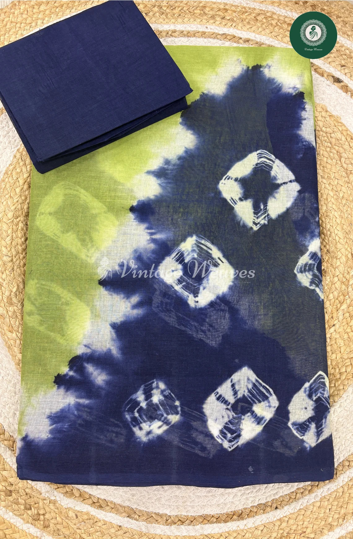 Daily Wear Cotton Saree Triangle-GreenwithBlue