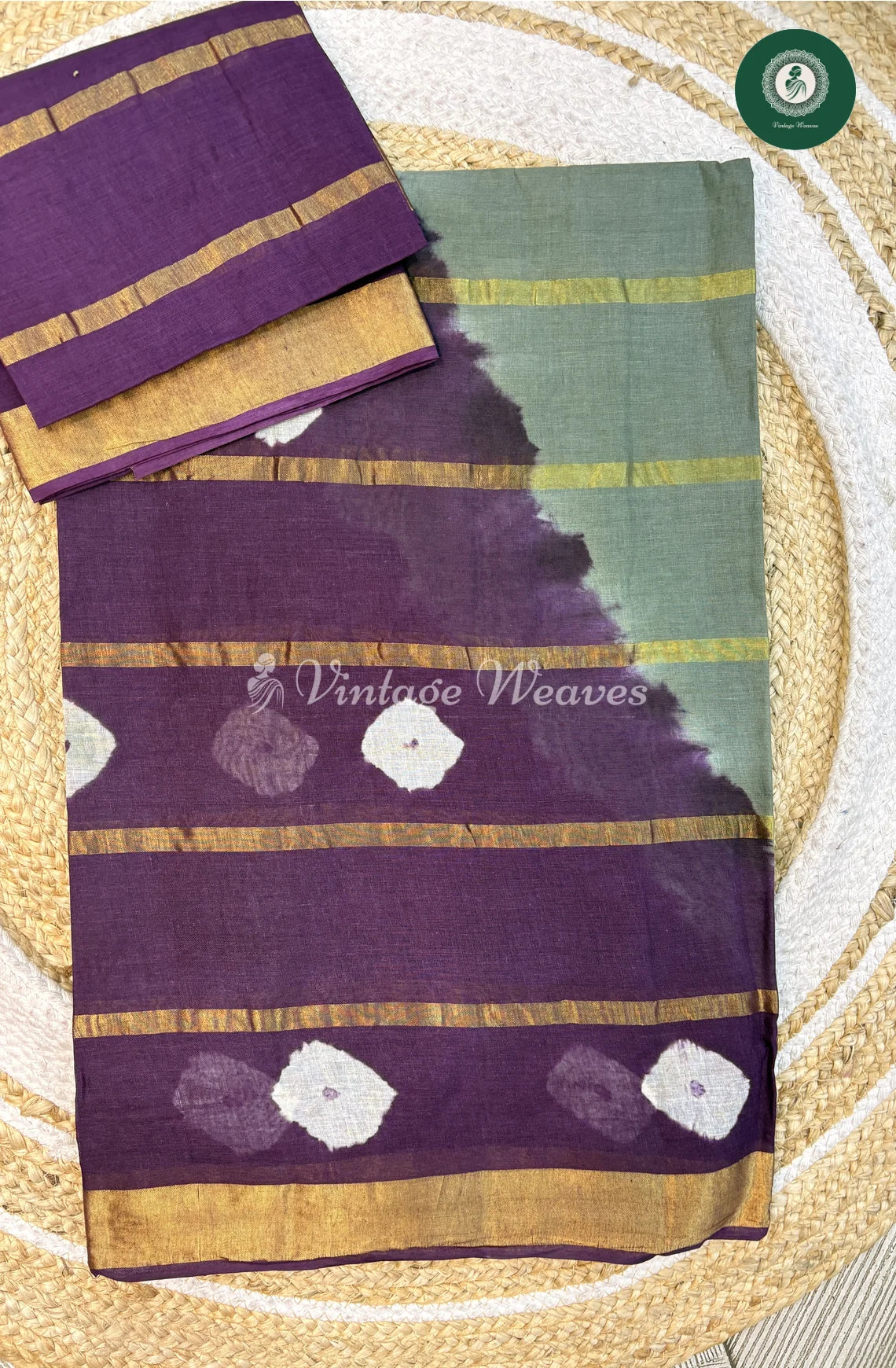 Daily Wear Cotton Saree Triangle Design-Grey With Purple