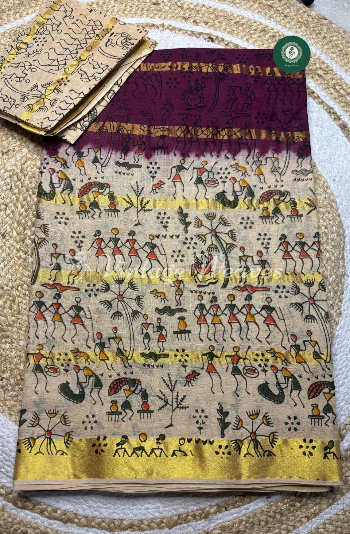 Daily Wear Cotton Saree with Kalamkari Border-Marron